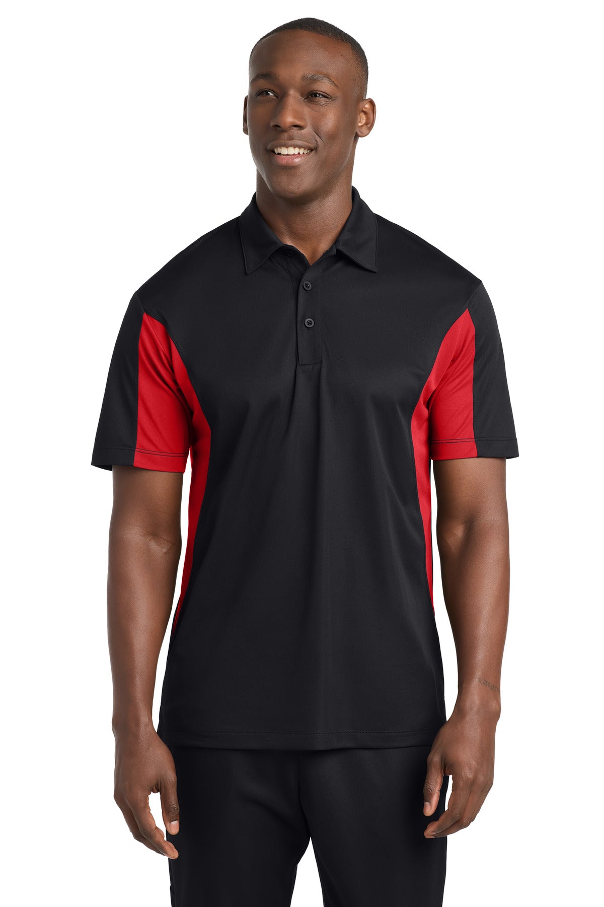 Sport-Tek Tall Side Blocked Micropique Sport-Wick Polo. TST655 - Black/ True Red - front