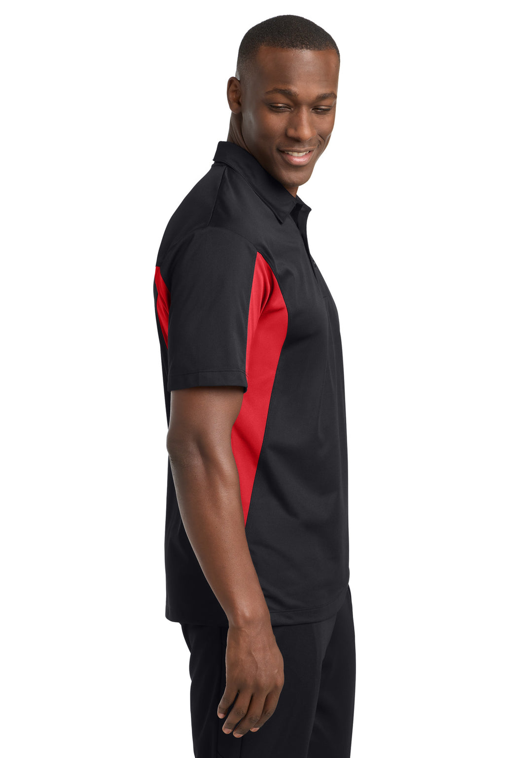 Sport-Tek Tall Side Blocked Micropique Sport-Wick Polo. TST655 - Black/ True Red - side