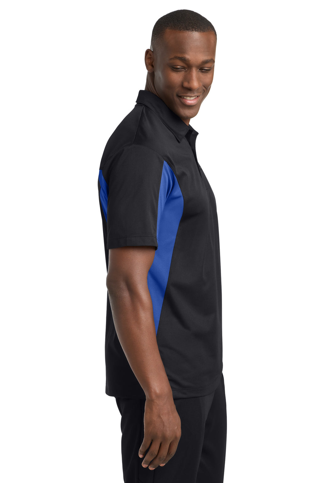 Sport-Tek Tall Side Blocked Micropique Sport-Wick Polo. TST655 - Black/ True Royal - side