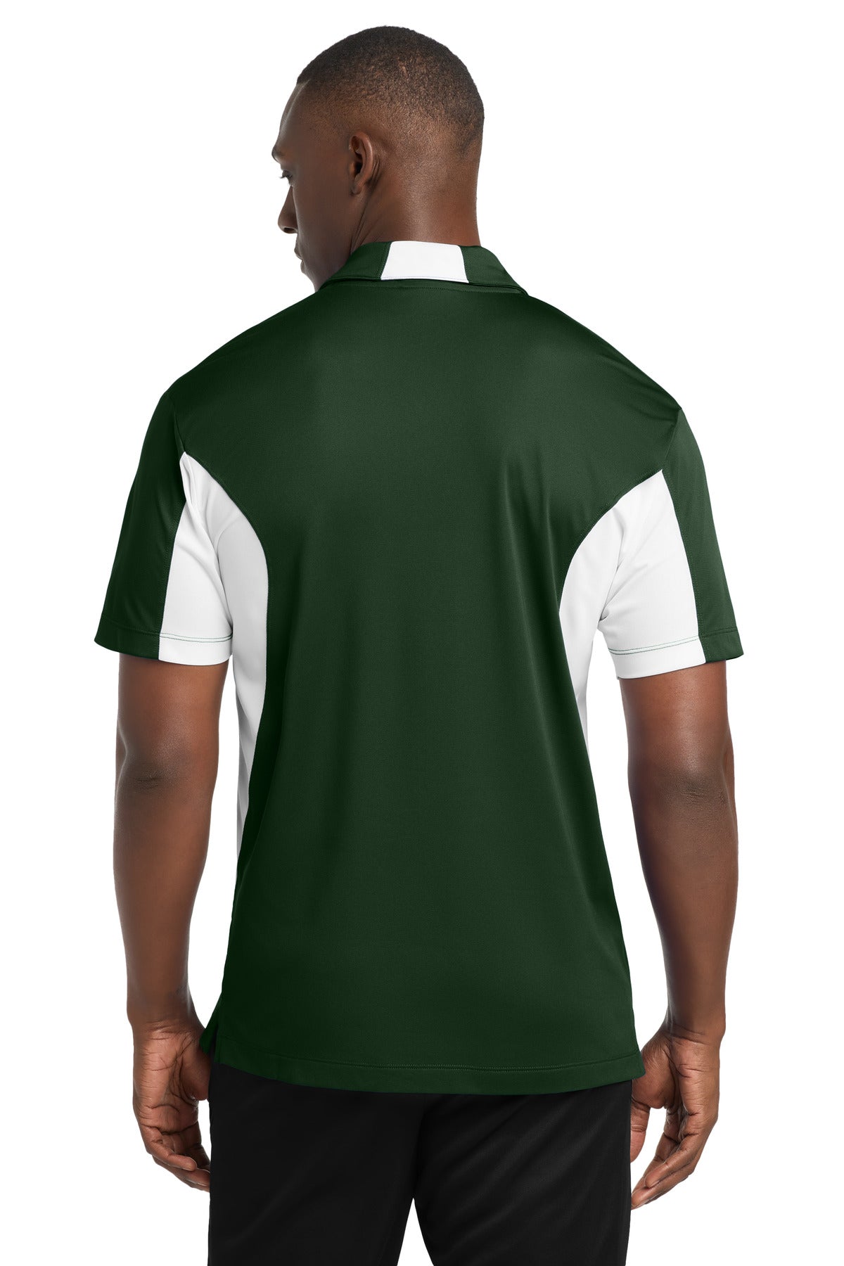 Sport-Tek Tall Side Blocked Micropique Sport-Wick Polo. TST655 - Forest Green/ White - back