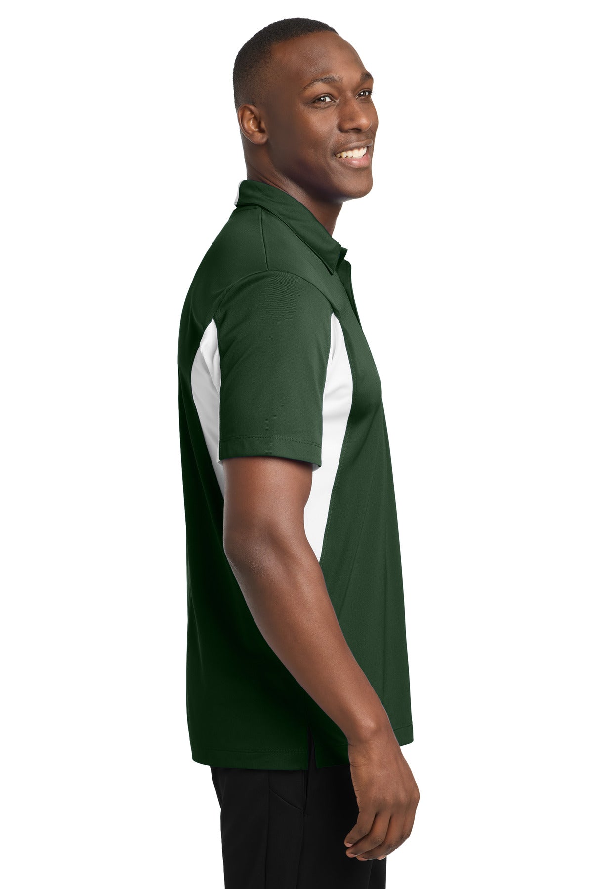 Sport-Tek Tall Side Blocked Micropique Sport-Wick Polo. TST655 - Forest Green/ White - side