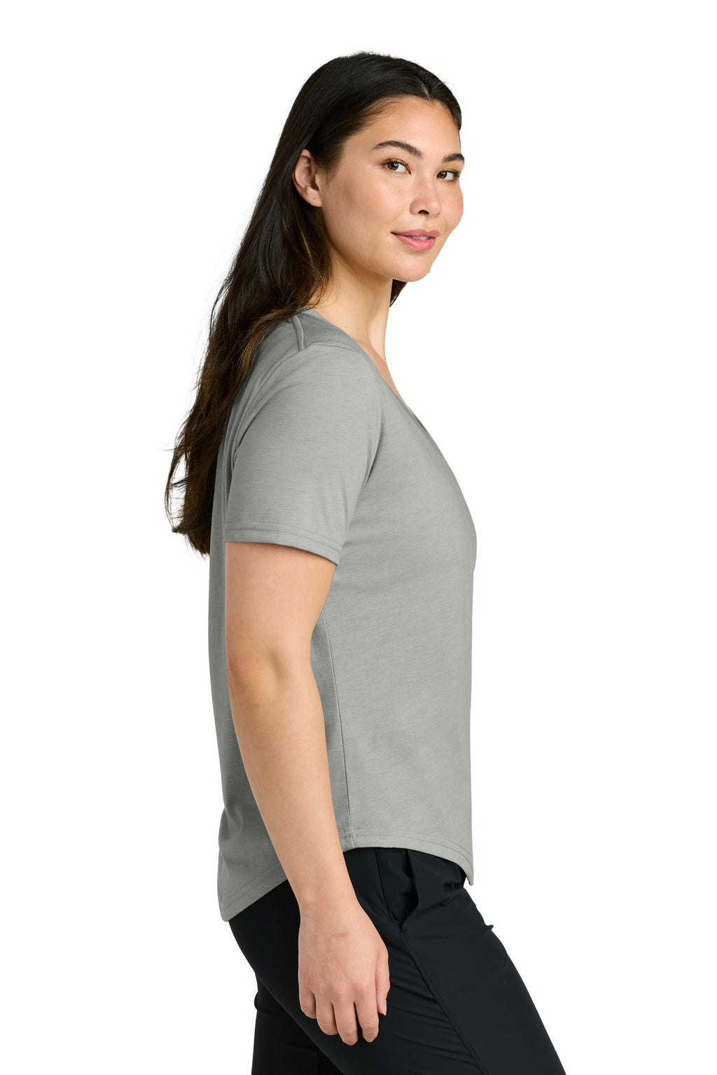 tentree Women's TreeBlend V-Neck T-Shirt TTCW5646 - Hi Rise Grey Heather - side