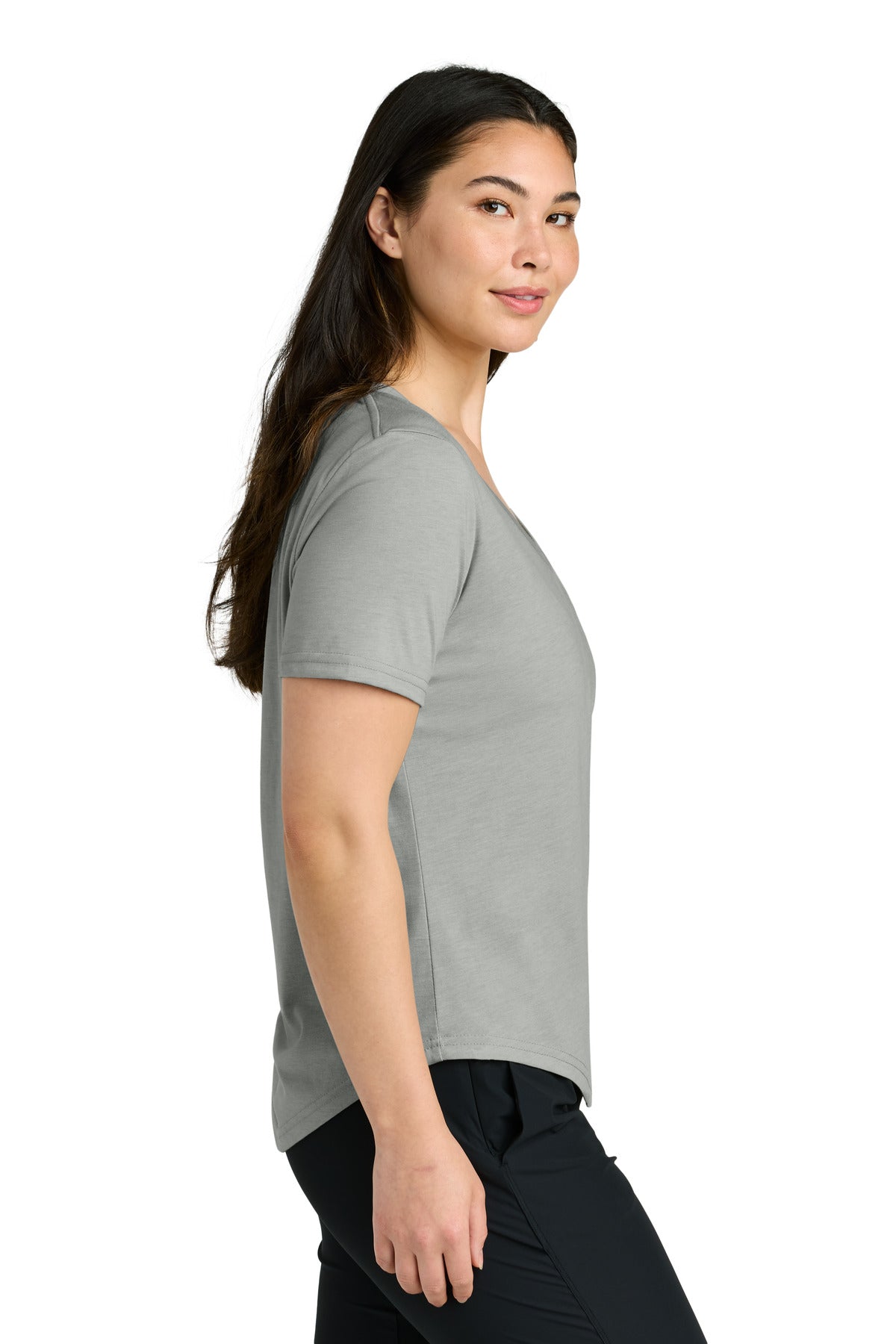 tentree Women's TreeBlend V-Neck T-Shirt TTCW5646 - Hi Rise Grey Heather - side