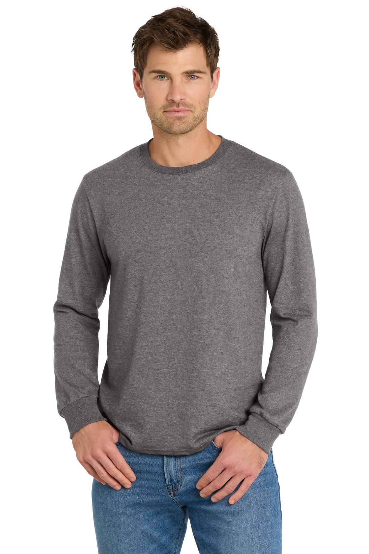 Volunteer Knitwear Chore Long Sleeve Tee VL60LS - Dark Heather Grey - front