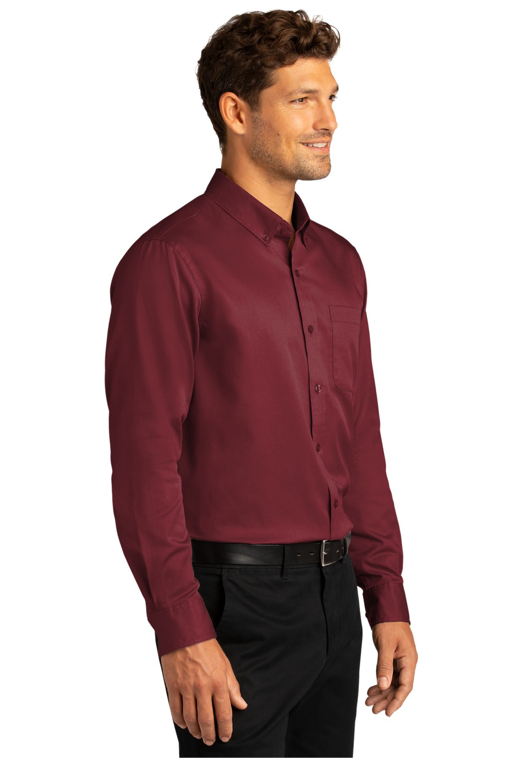 Port Authority Long Sleeve SuperPro React Twill Shirt. W808 - Burgundy - three_q