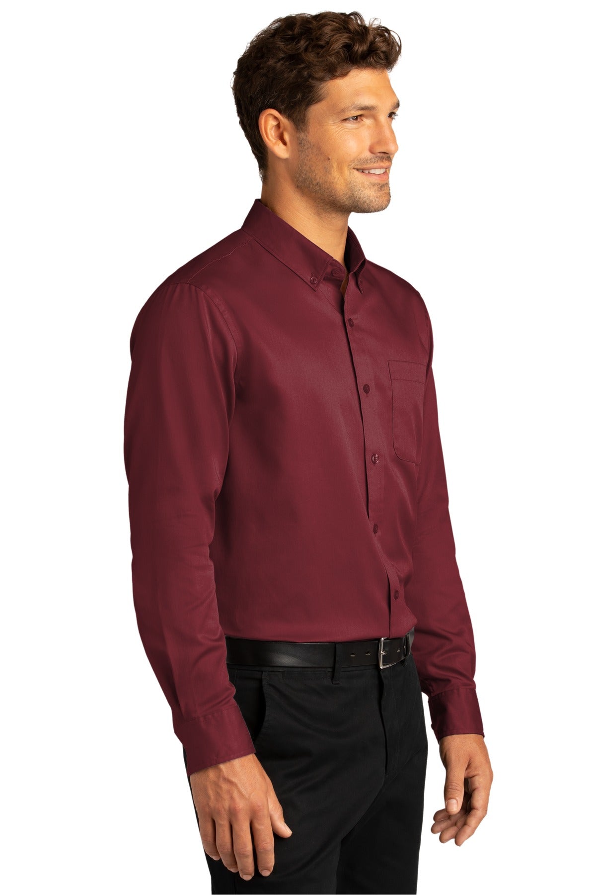 Port Authority Long Sleeve SuperPro React Twill Shirt. W808 - Burgundy - three_q