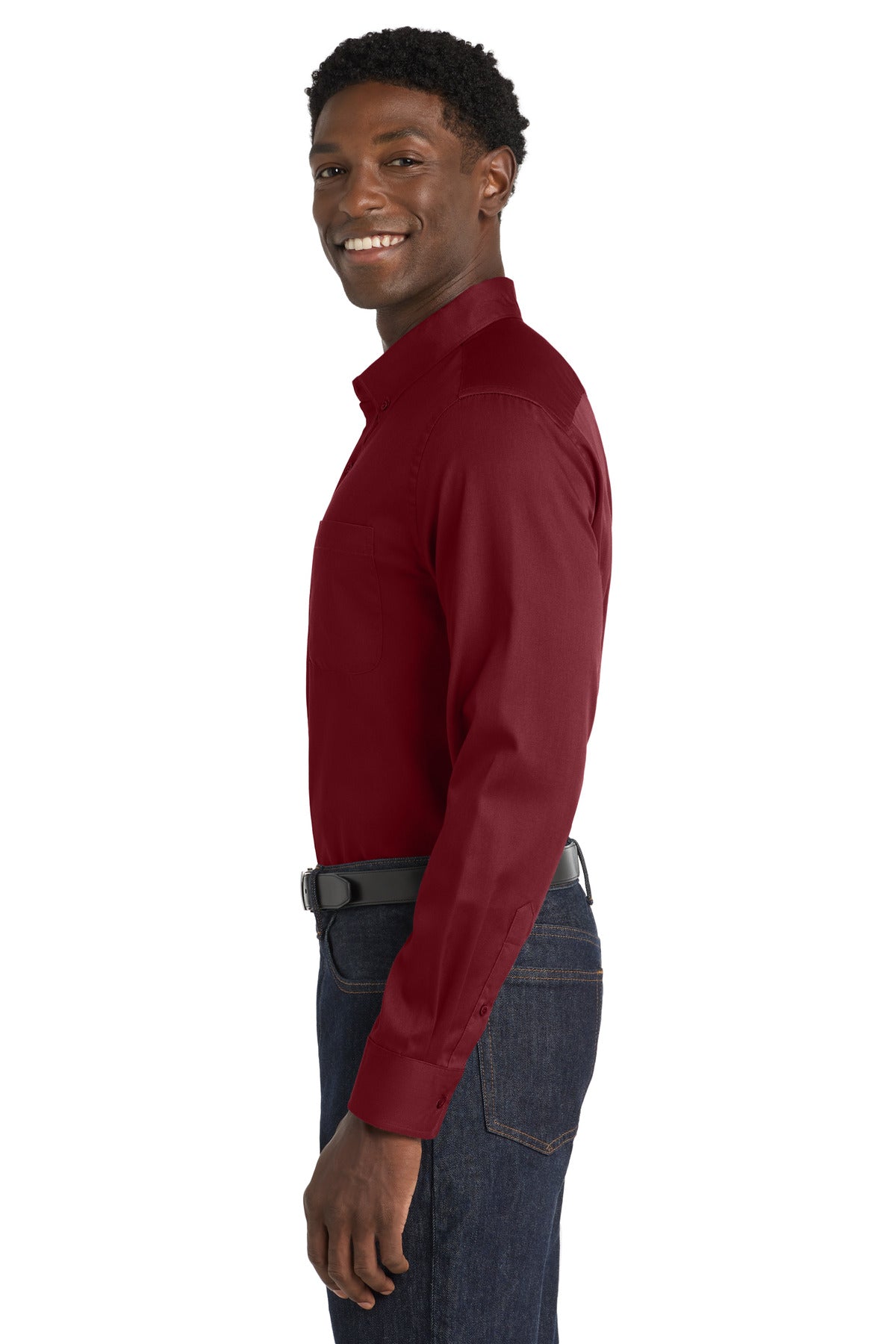 Port Authority Long Sleeve SuperPro React Twill Shirt. W808 - Burgundy - side