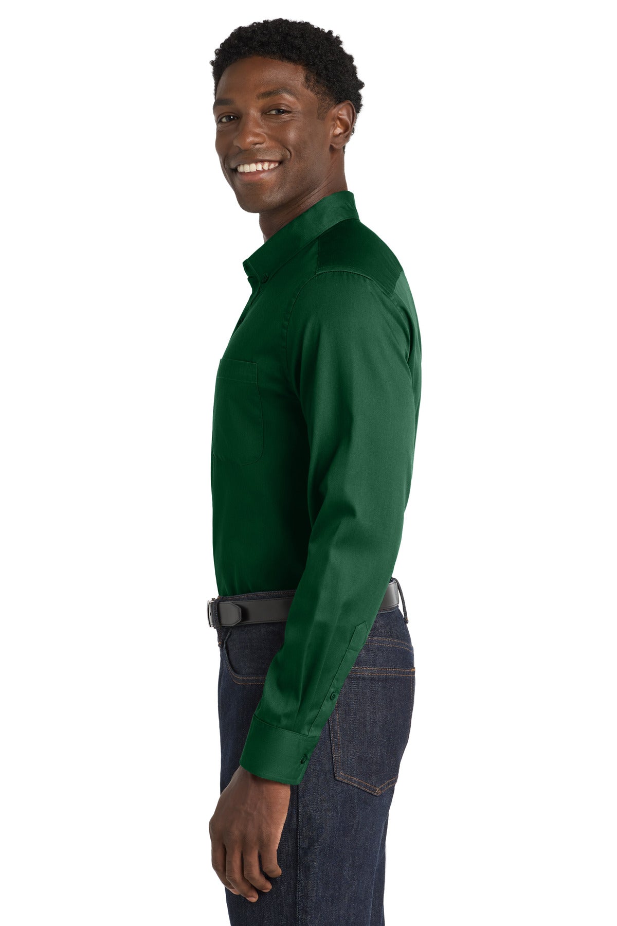 Port Authority Long Sleeve SuperPro React Twill Shirt. W808 - Dark Green - side