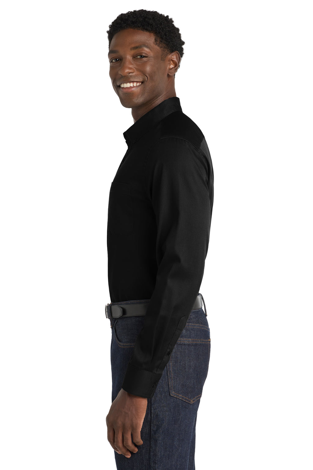 Port Authority Long Sleeve SuperPro React Twill Shirt. W808 - Deep Black - side