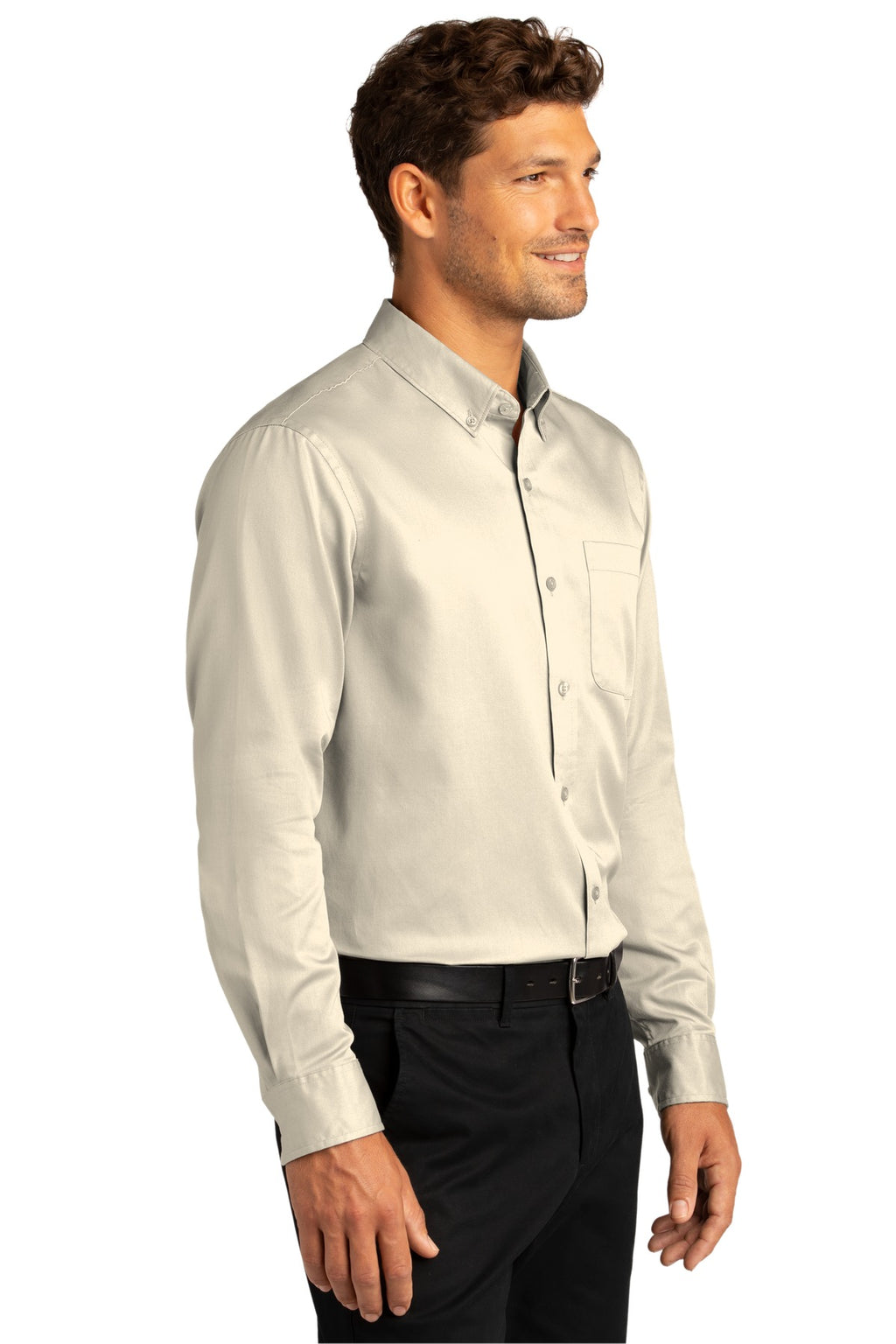 Port Authority Long Sleeve SuperPro React Twill Shirt. W808 - Ecru - three_q