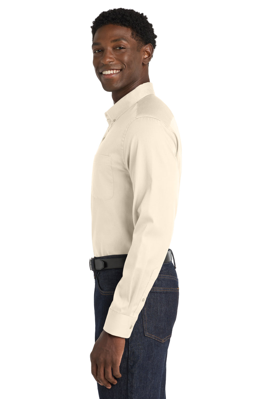 Port Authority Long Sleeve SuperPro React Twill Shirt. W808 - Ecru - side