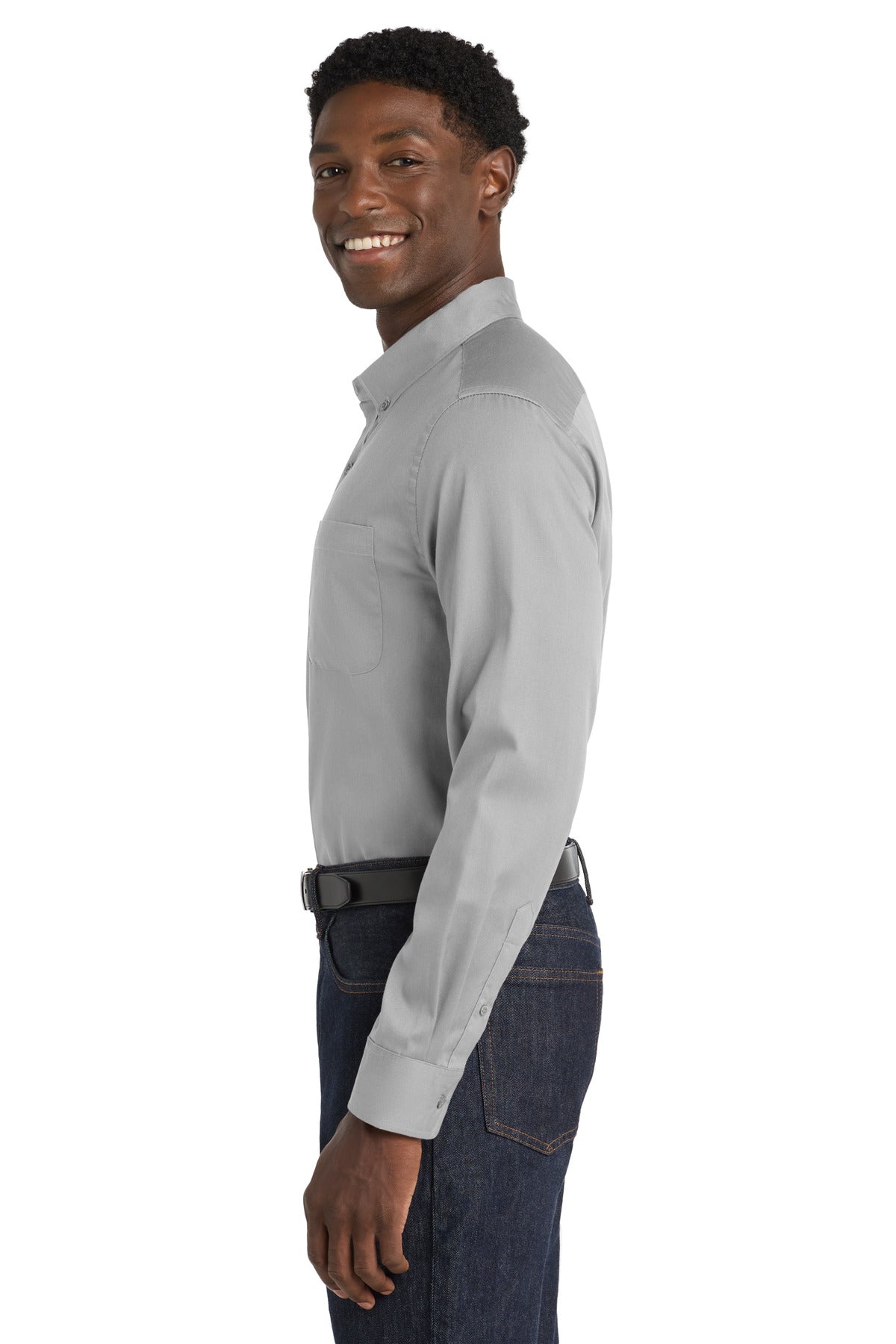 Port Authority Long Sleeve SuperPro React Twill Shirt. W808 - Gusty Grey - side