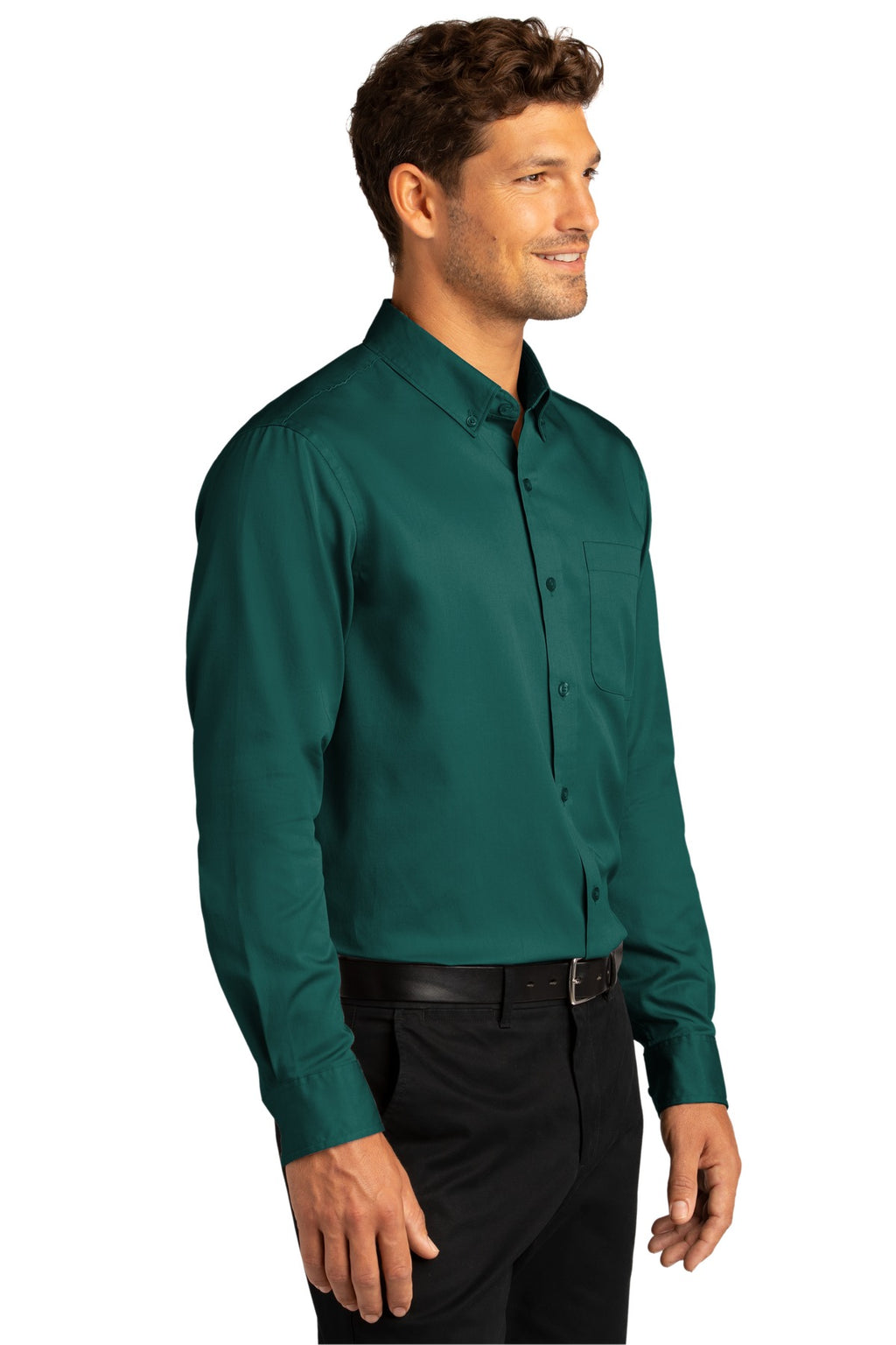 Port Authority Long Sleeve SuperPro React Twill Shirt. W808 - Marine Green - three_q