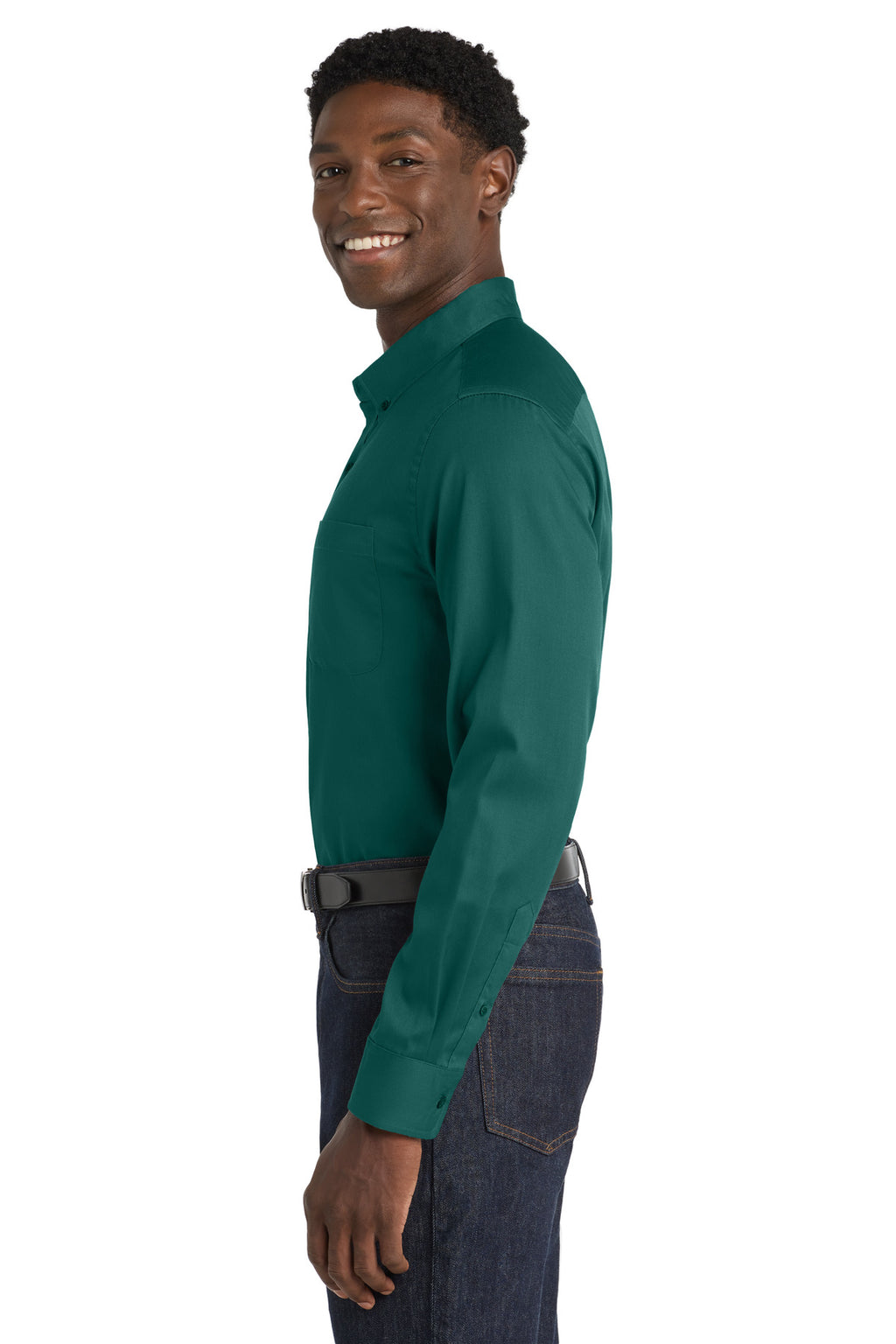 Port Authority Long Sleeve SuperPro React Twill Shirt. W808 - Marine Green - side