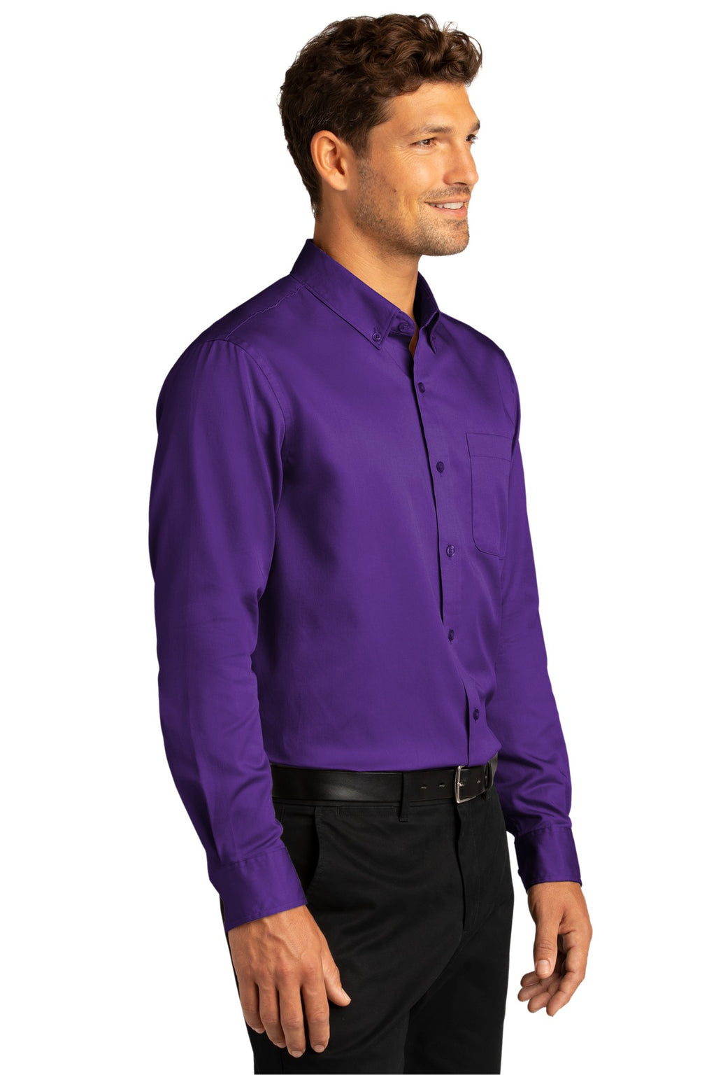 Port Authority Long Sleeve SuperPro React Twill Shirt. W808 - Purple - three_q