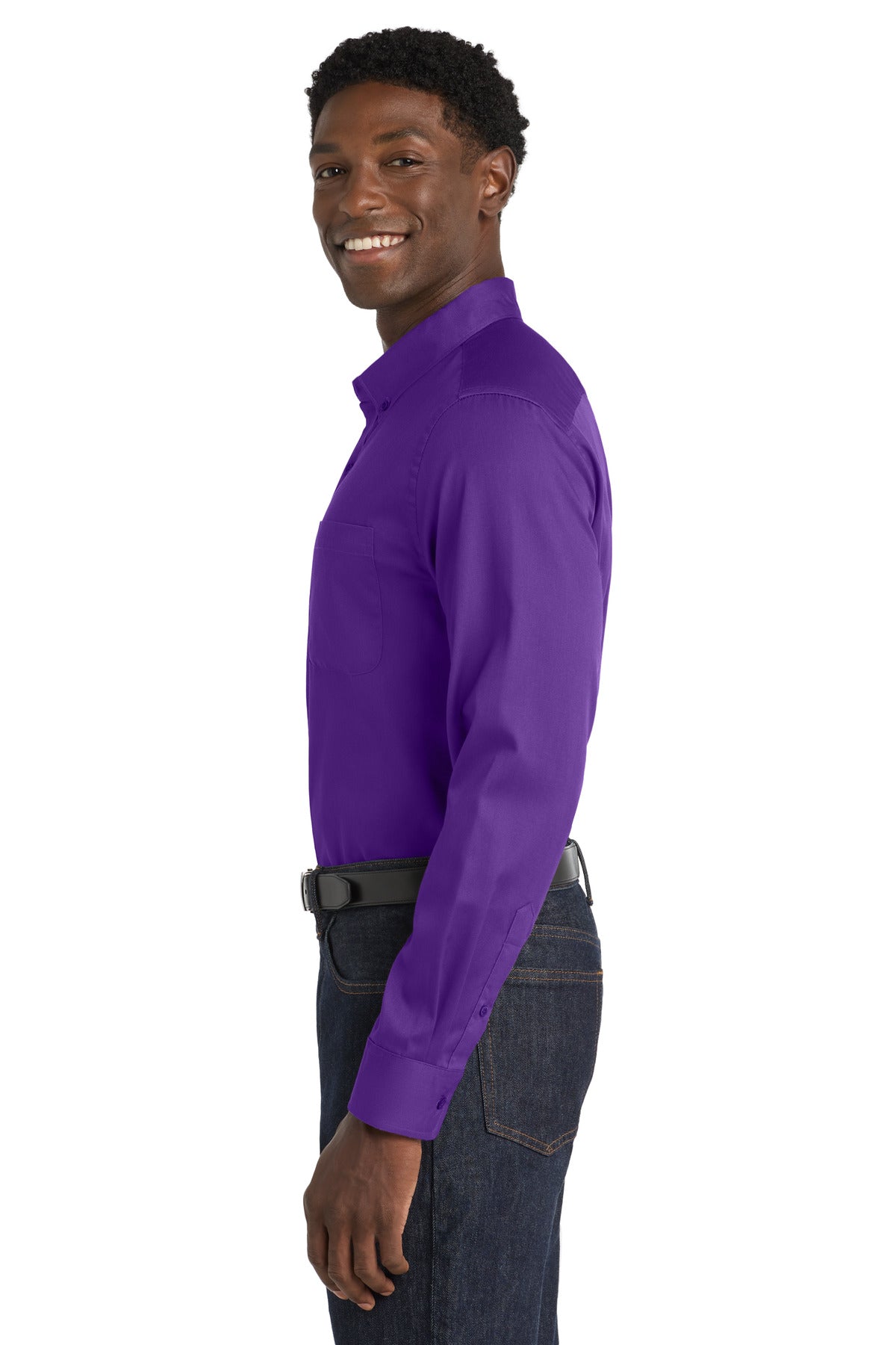 Port Authority Long Sleeve SuperPro React Twill Shirt. W808 - Purple - side