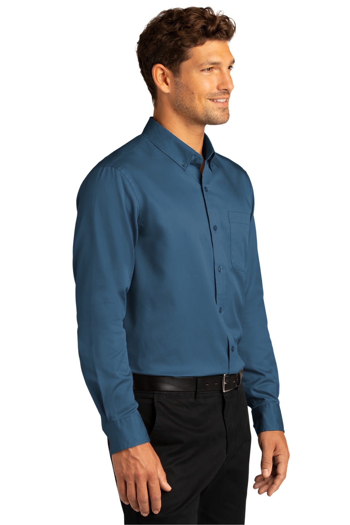 Port Authority Long Sleeve SuperPro React Twill Shirt. W808 - Regatta Blue - three_q