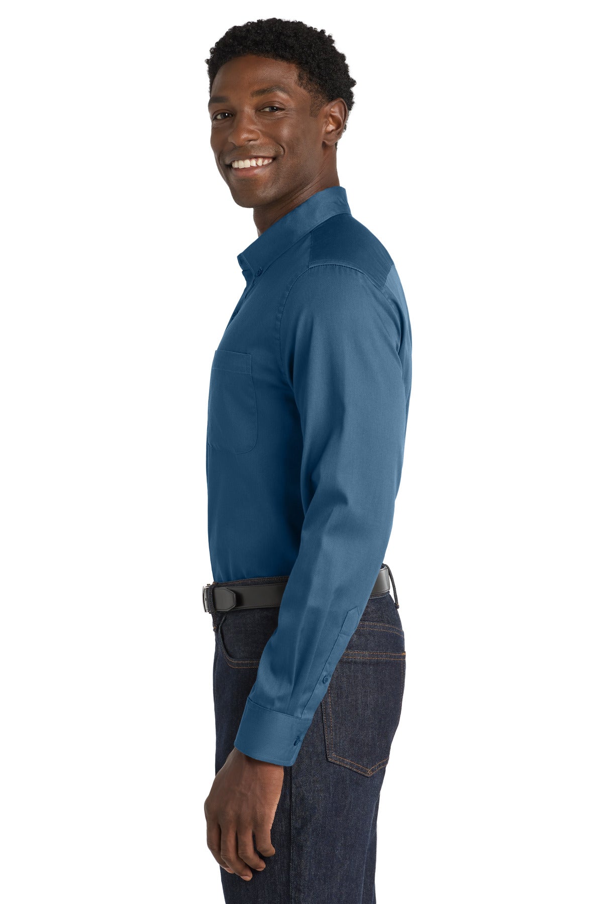 Port Authority Long Sleeve SuperPro React Twill Shirt. W808 - Regatta Blue - side