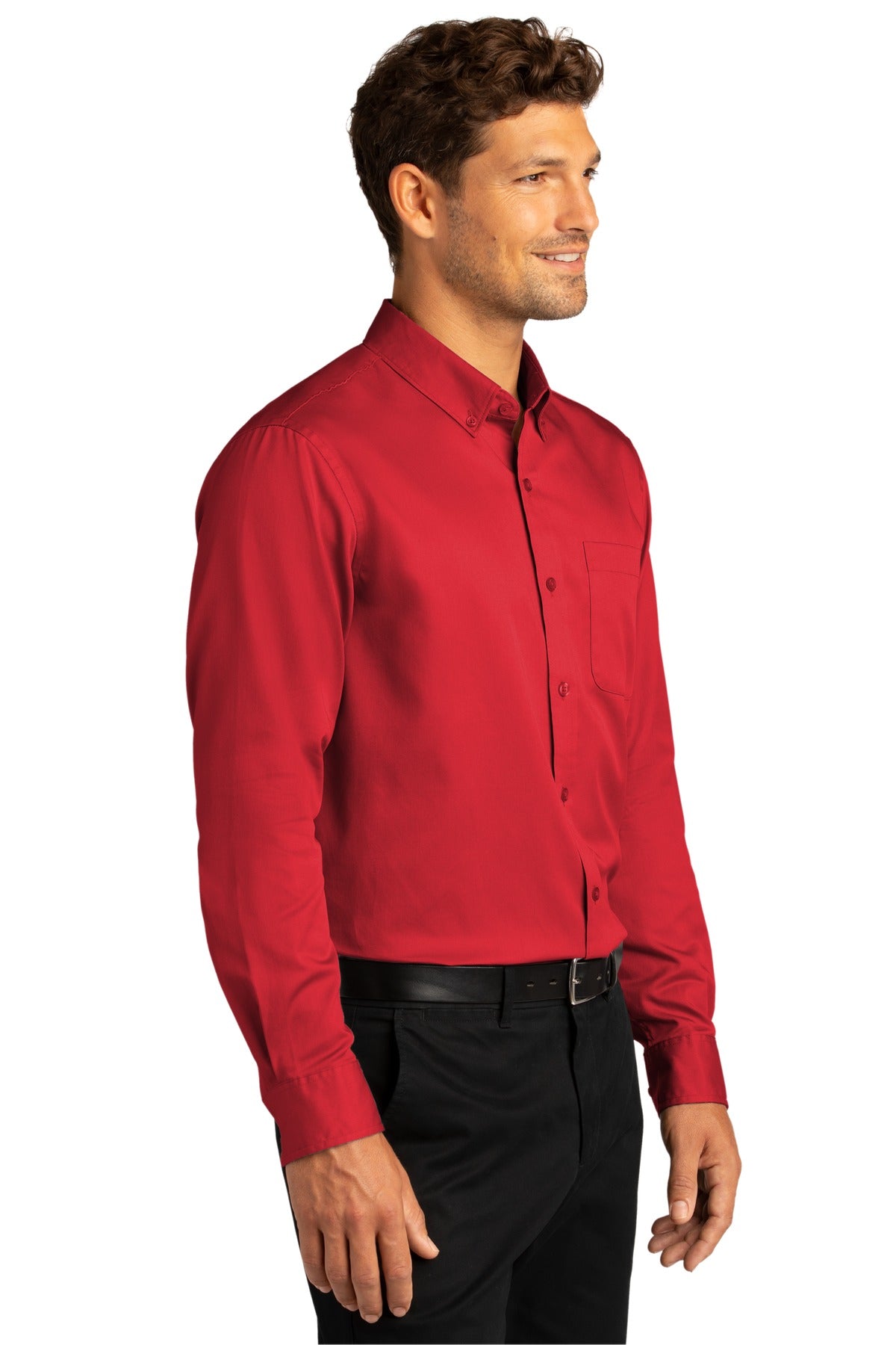 Port Authority Long Sleeve SuperPro React Twill Shirt. W808 - Rich Red - three_q