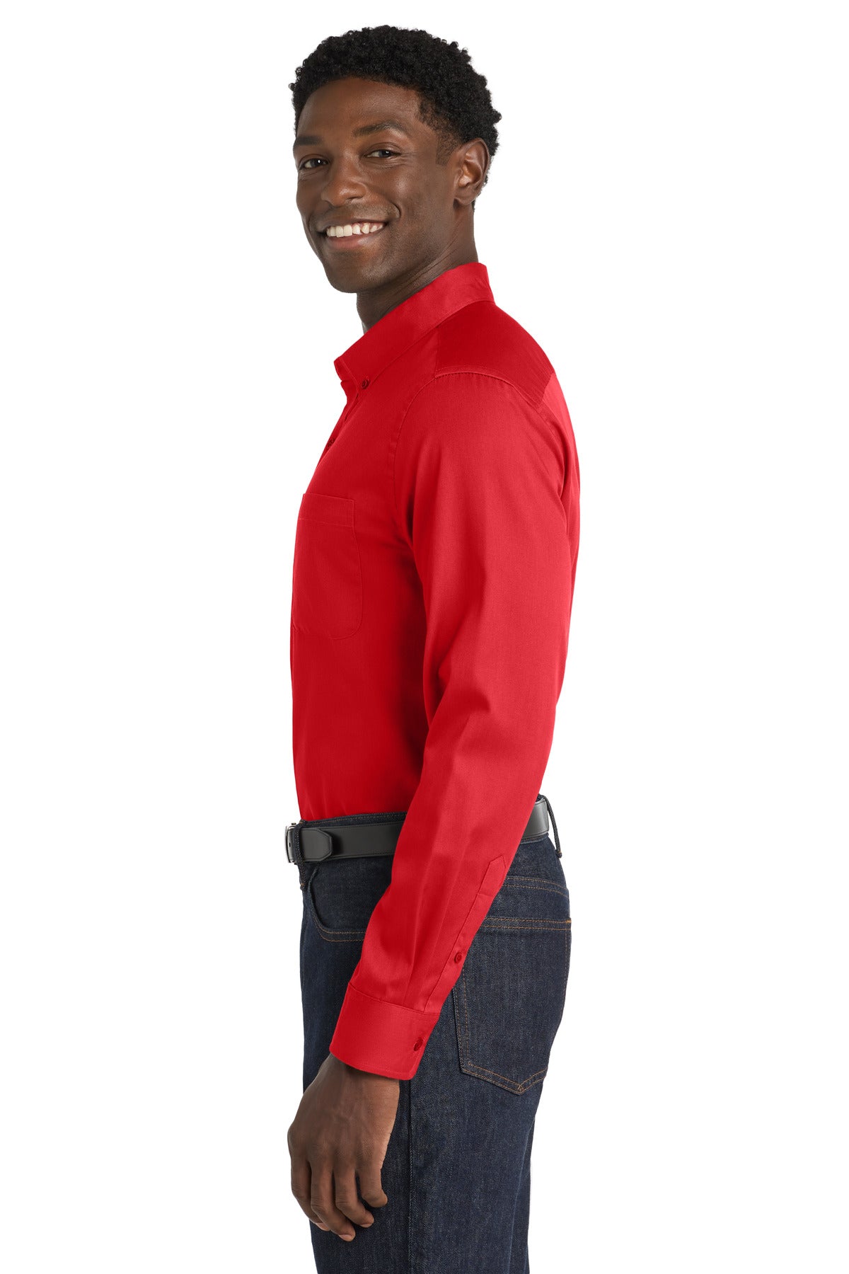 Port Authority Long Sleeve SuperPro React Twill Shirt. W808 - Rich Red - side