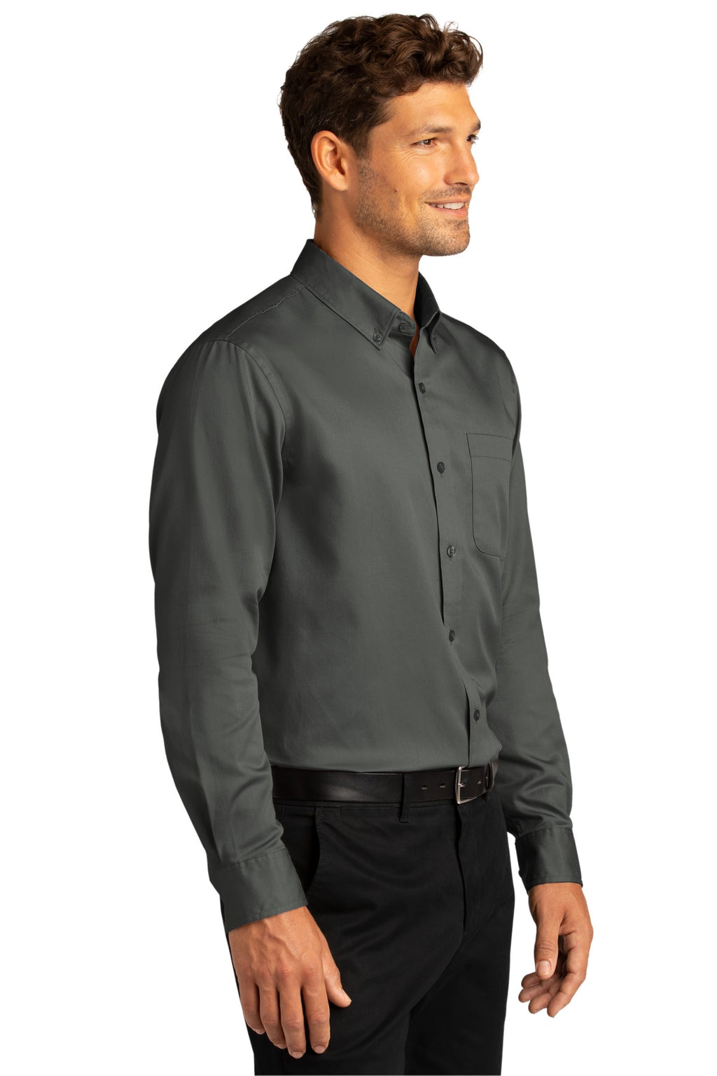 Port Authority Long Sleeve SuperPro React Twill Shirt. W808 - Storm Grey - three_q