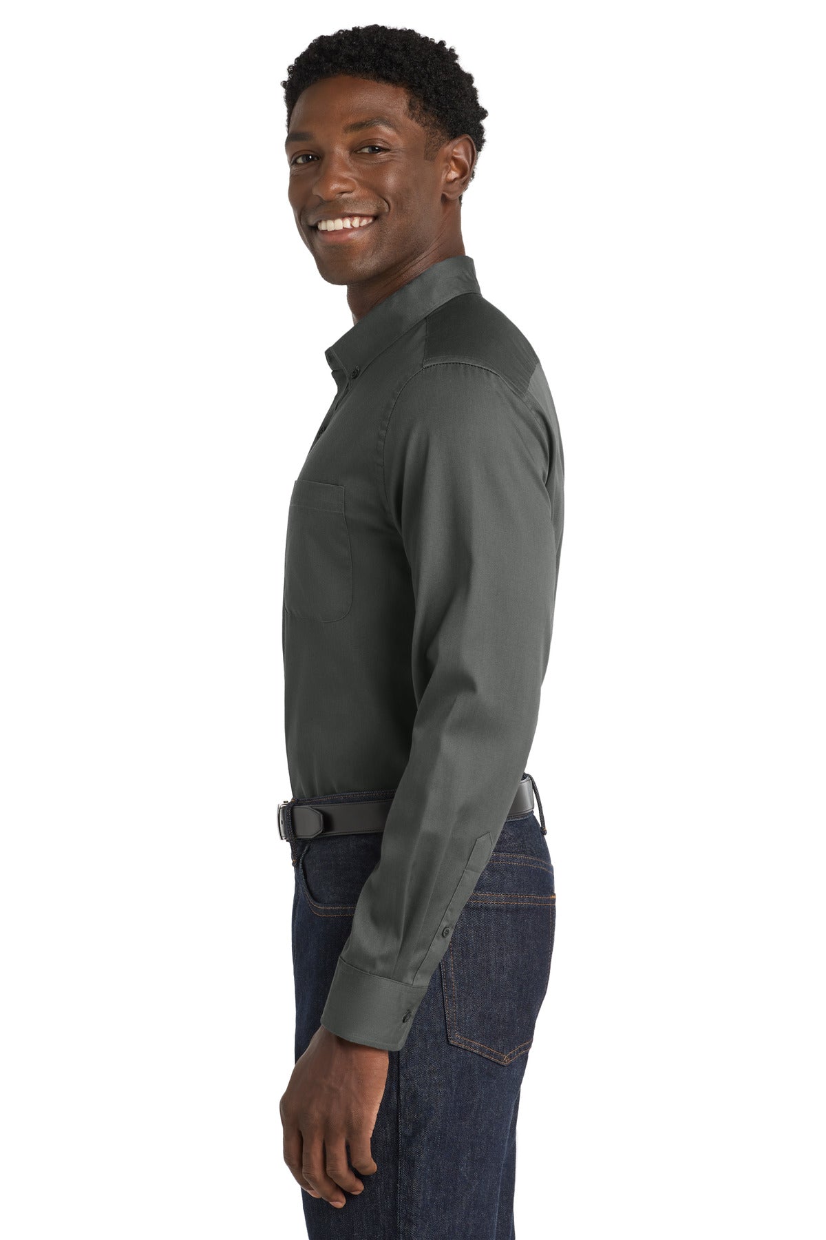 Port Authority Long Sleeve SuperPro React Twill Shirt. W808 - Storm Grey - side