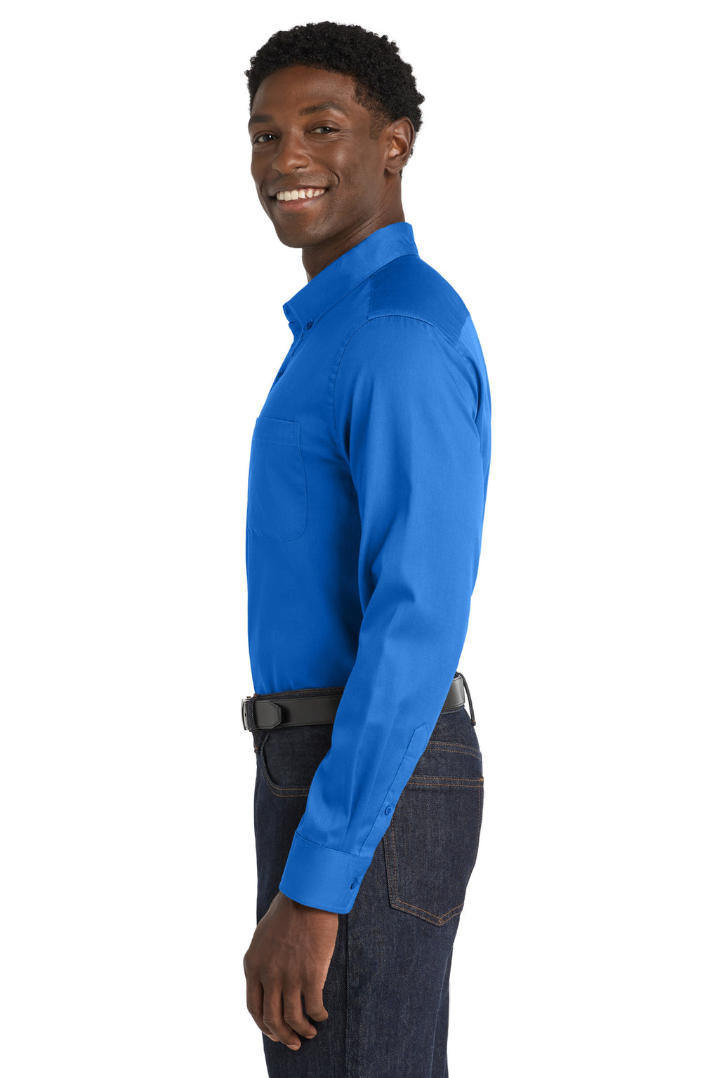 Port Authority Long Sleeve SuperPro React Twill Shirt. W808 - Strong Blue - side