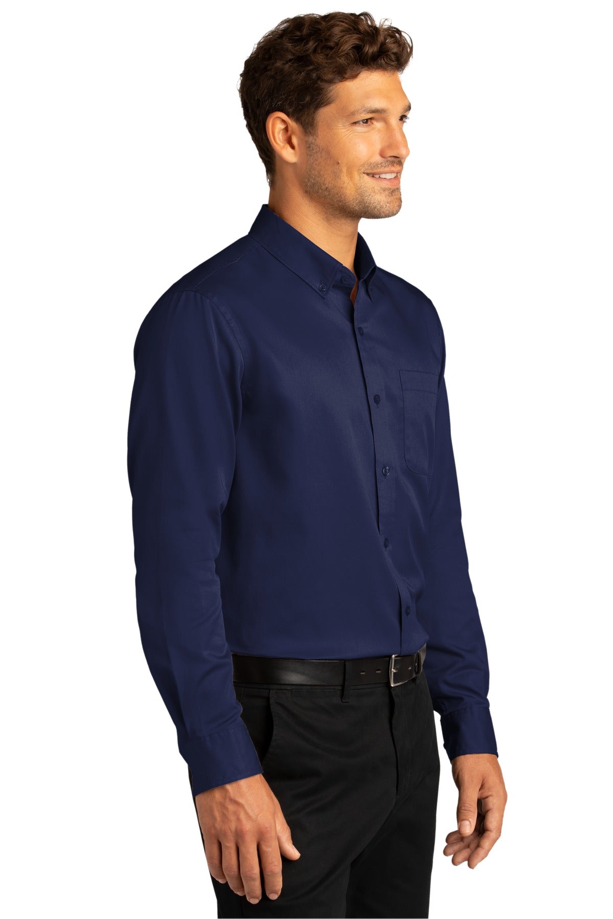 Port Authority Long Sleeve SuperPro React Twill Shirt. W808 - True Navy - three_q