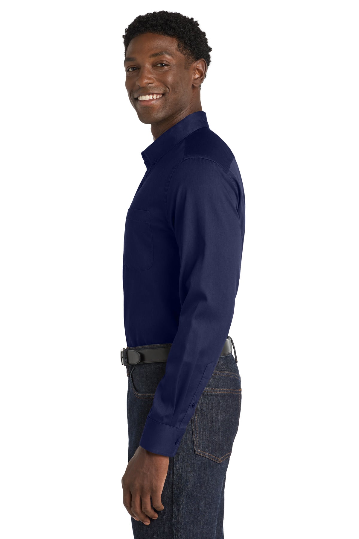 Port Authority Long Sleeve SuperPro React Twill Shirt. W808 - True Navy - side