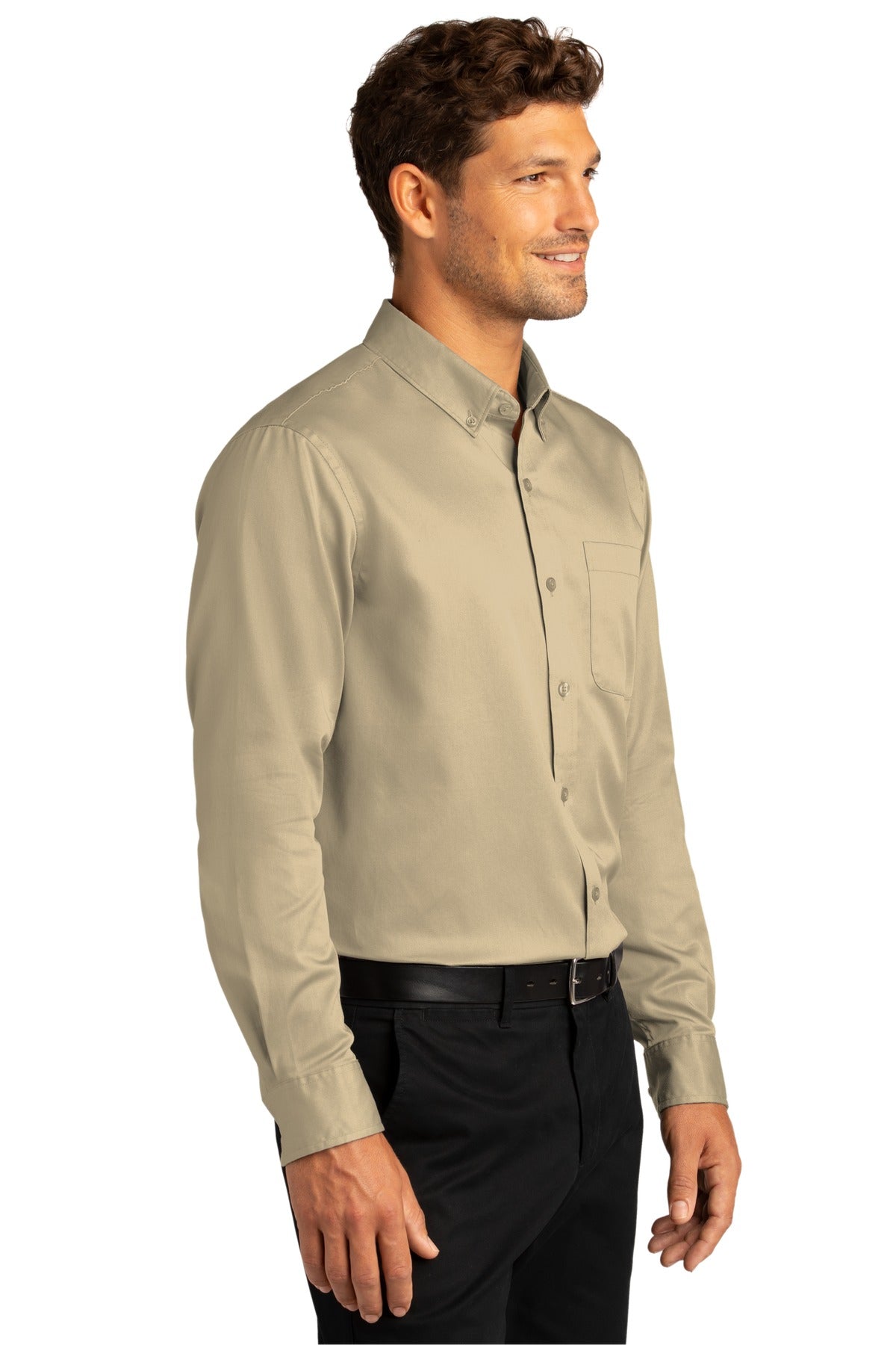 Port Authority Long Sleeve SuperPro React Twill Shirt. W808 - Wheat - three_q