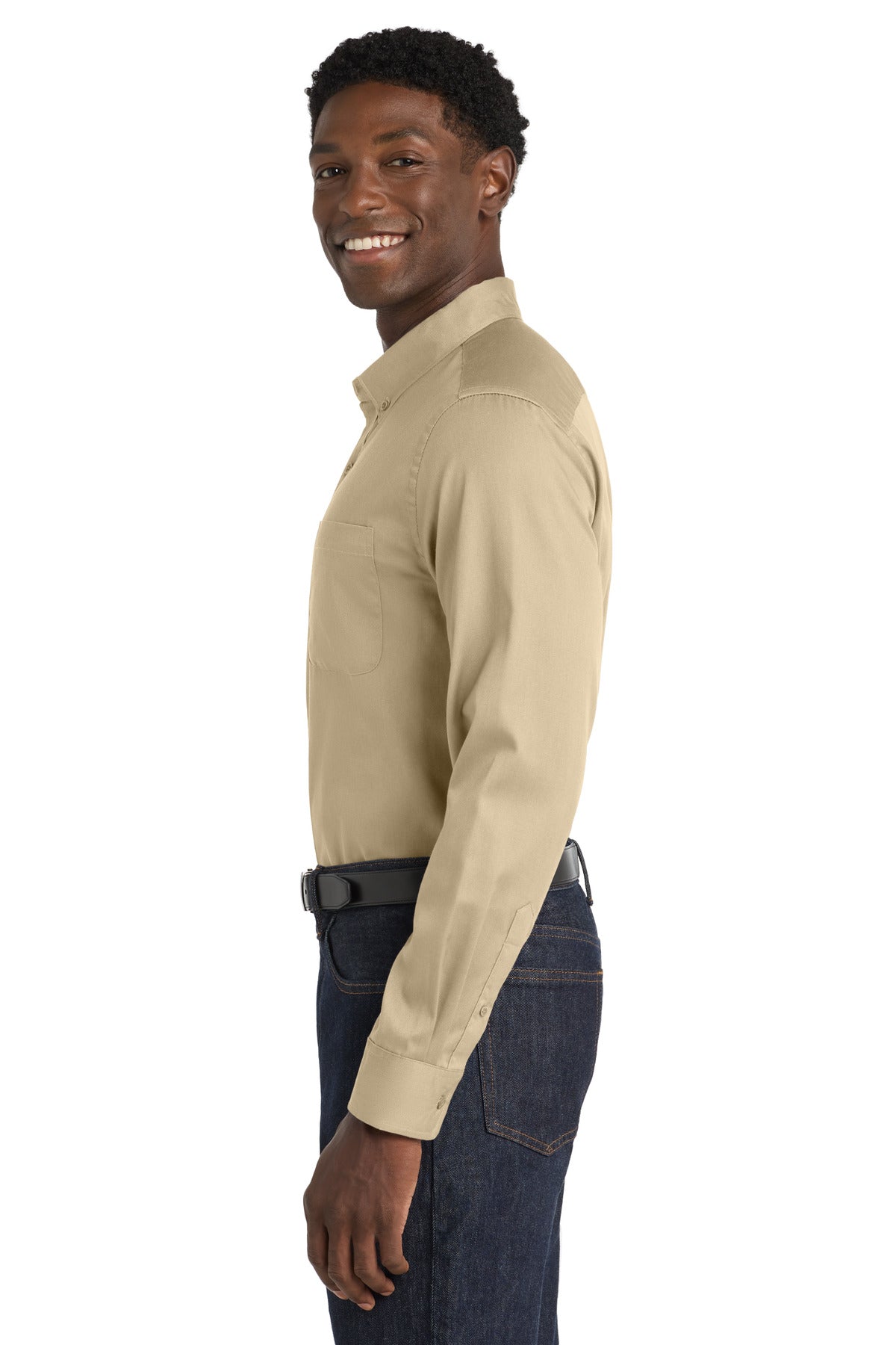 Port Authority Long Sleeve SuperPro React Twill Shirt. W808 - Wheat - side