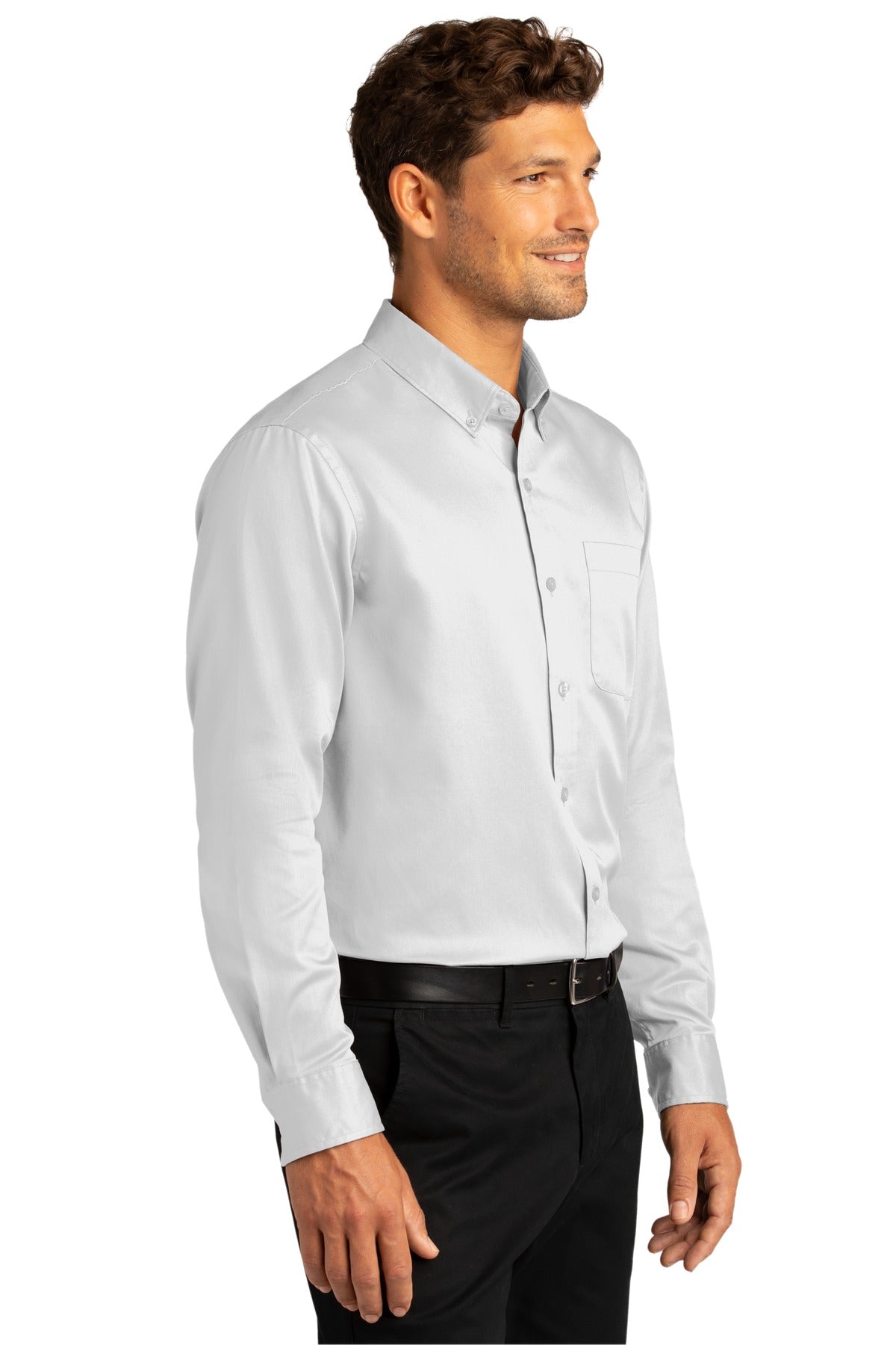 Port Authority Long Sleeve SuperPro React Twill Shirt. W808 - White - three_q