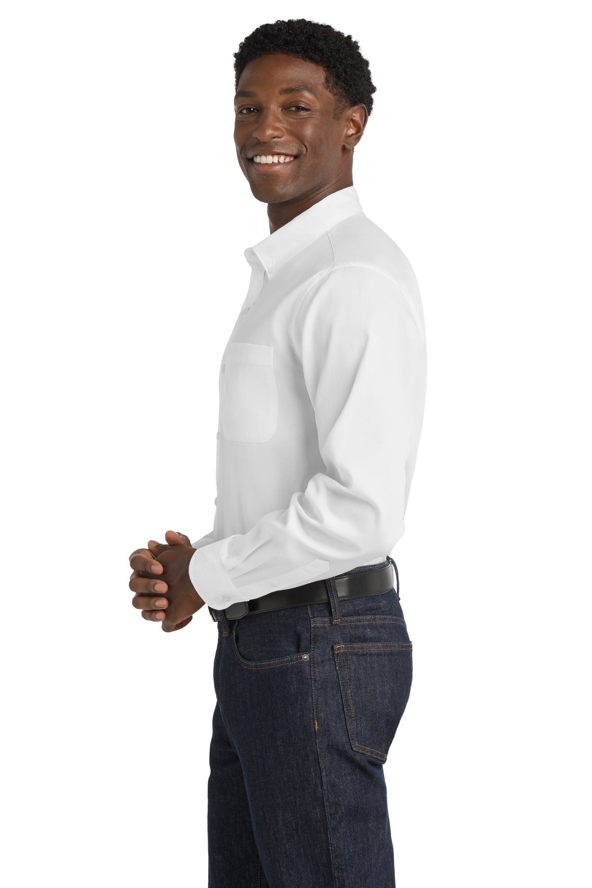 Port Authority Long Sleeve SuperPro React Twill Shirt. W808 - White - side