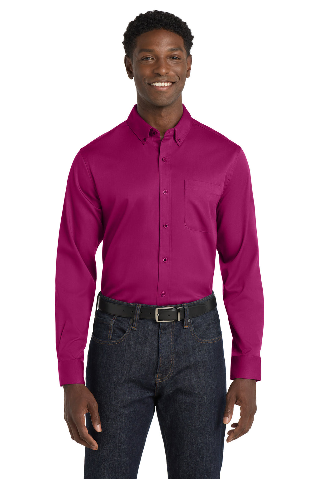 Port Authority Long Sleeve SuperPro React Twill Shirt. W808 - Wild Berry - front