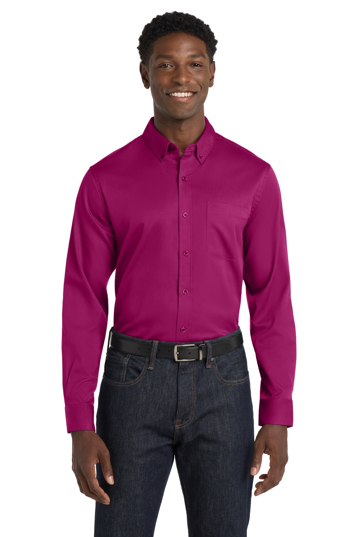 Port Authority Long Sleeve SuperPro React Twill Shirt. W808 - Wild Berry - front