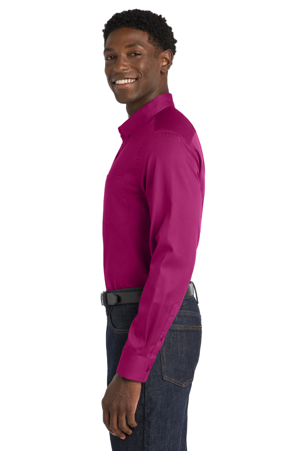 Port Authority Long Sleeve SuperPro React Twill Shirt. W808 - Wild Berry - side