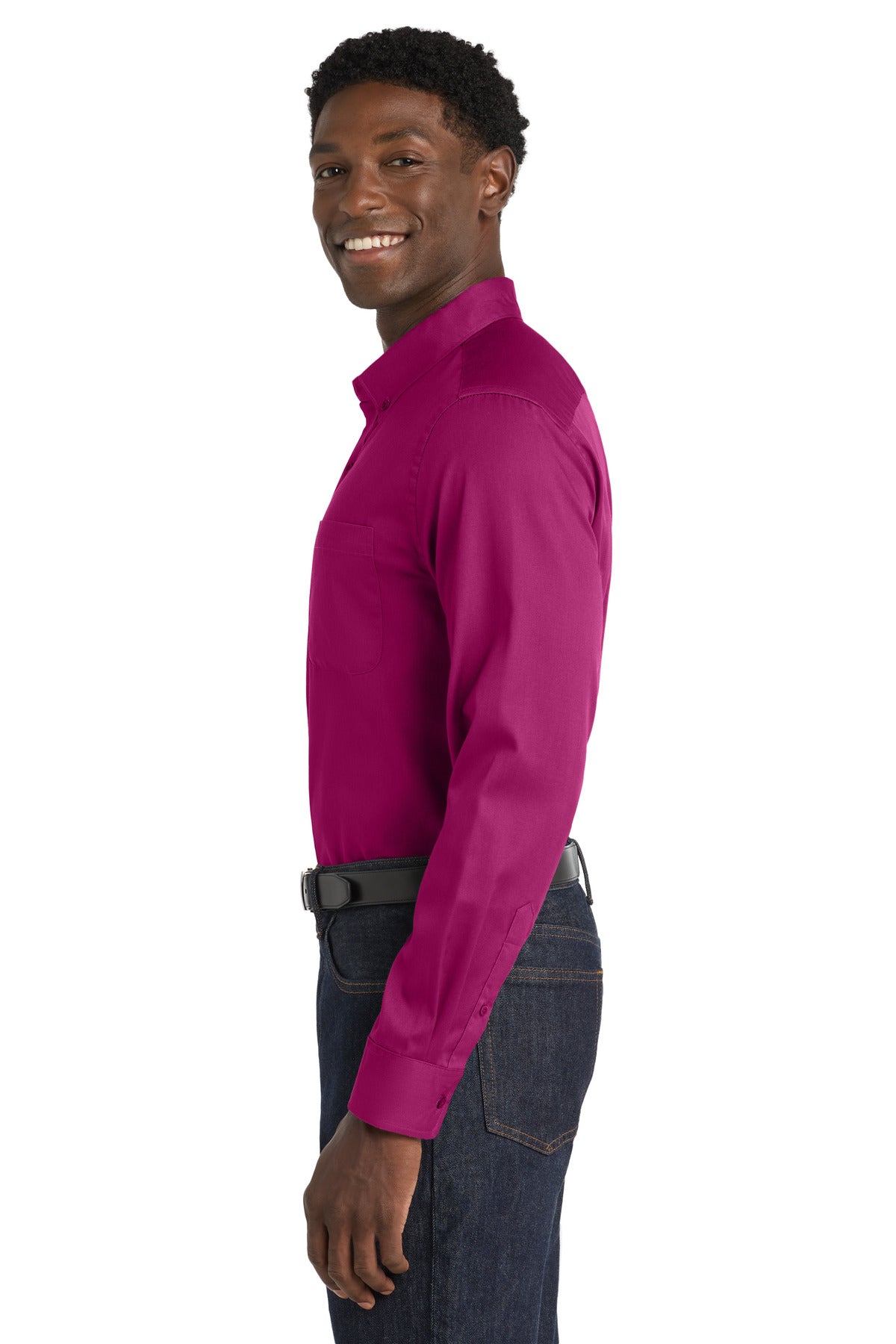 Port Authority Long Sleeve SuperPro React Twill Shirt. W808 - Wild Berry - side