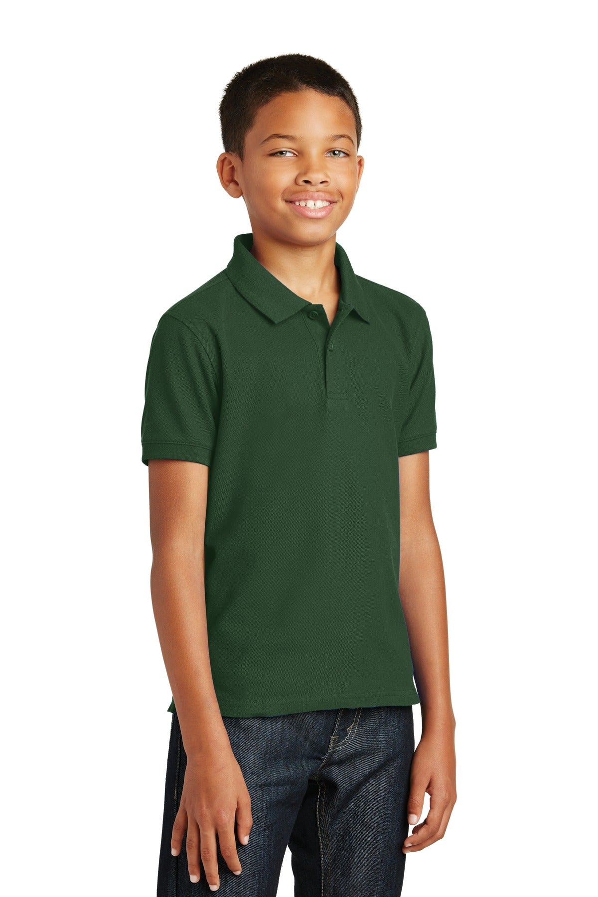 Port Authority Youth Core Classic Pique Polo. Y100 - Deep Forest Green - three_q
