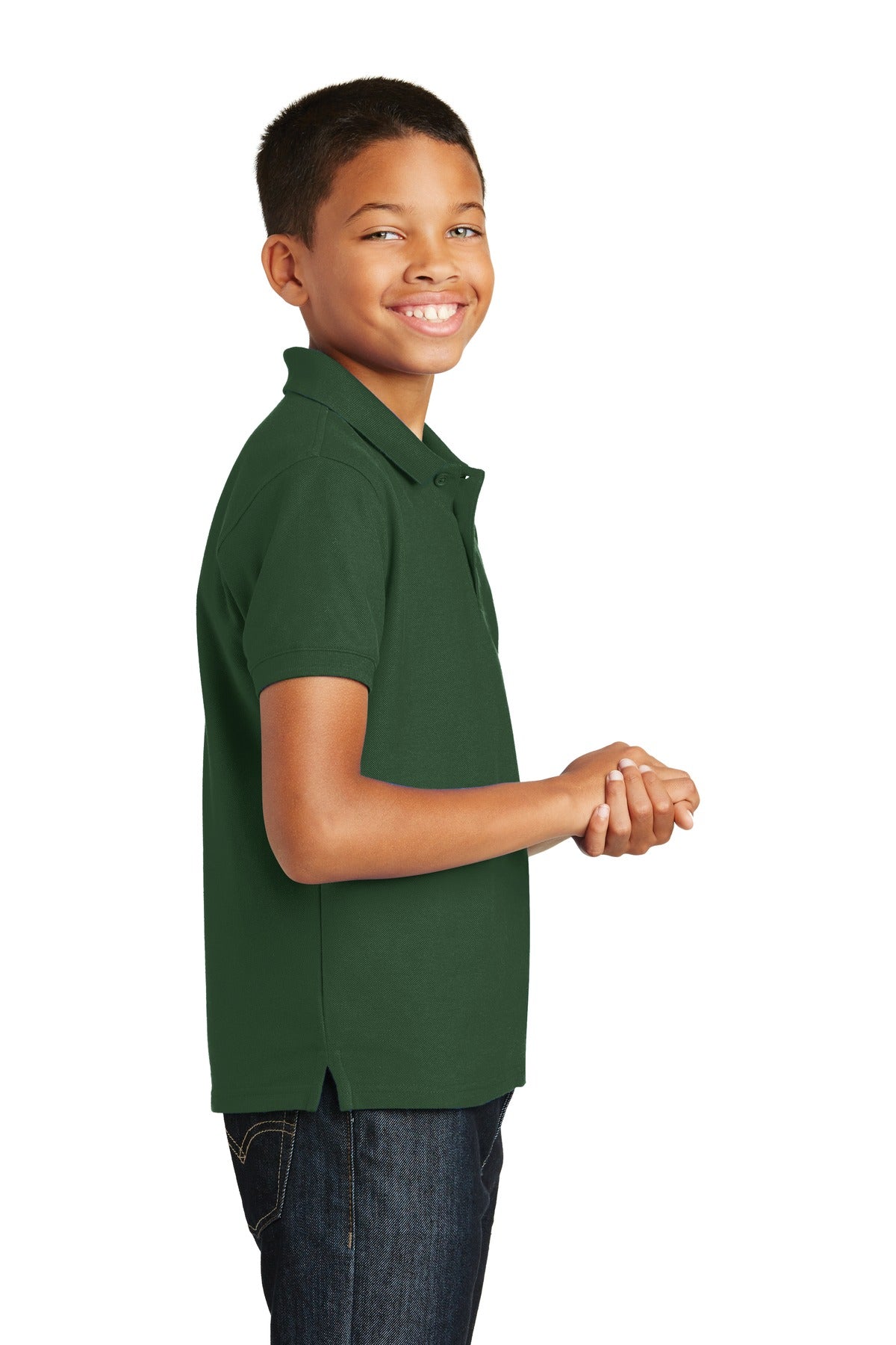 Port Authority Youth Core Classic Pique Polo. Y100 - Deep Forest Green - side