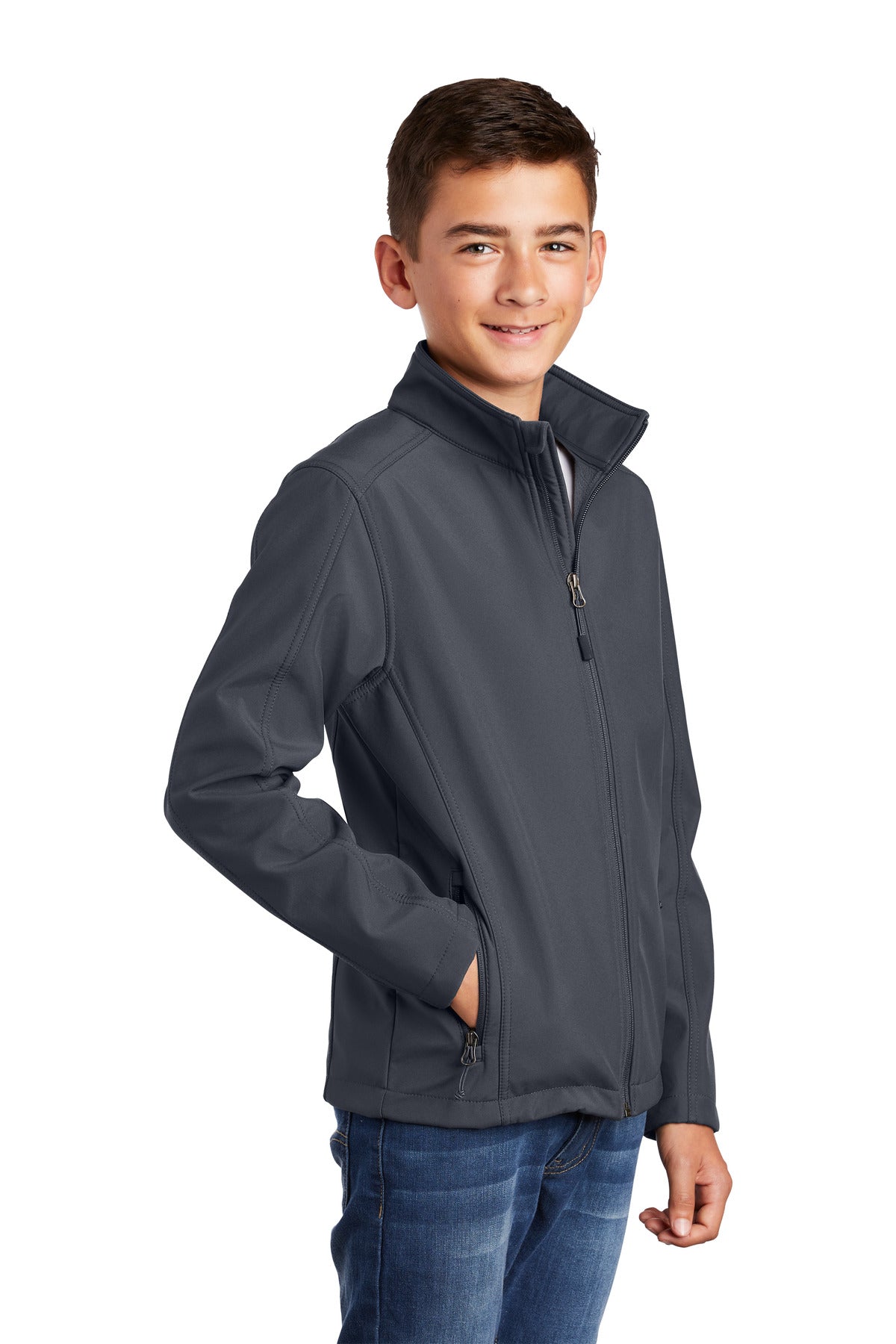 Port Authority Youth Core Soft Shell Jacket. Y317 - Battleship Grey - three_q