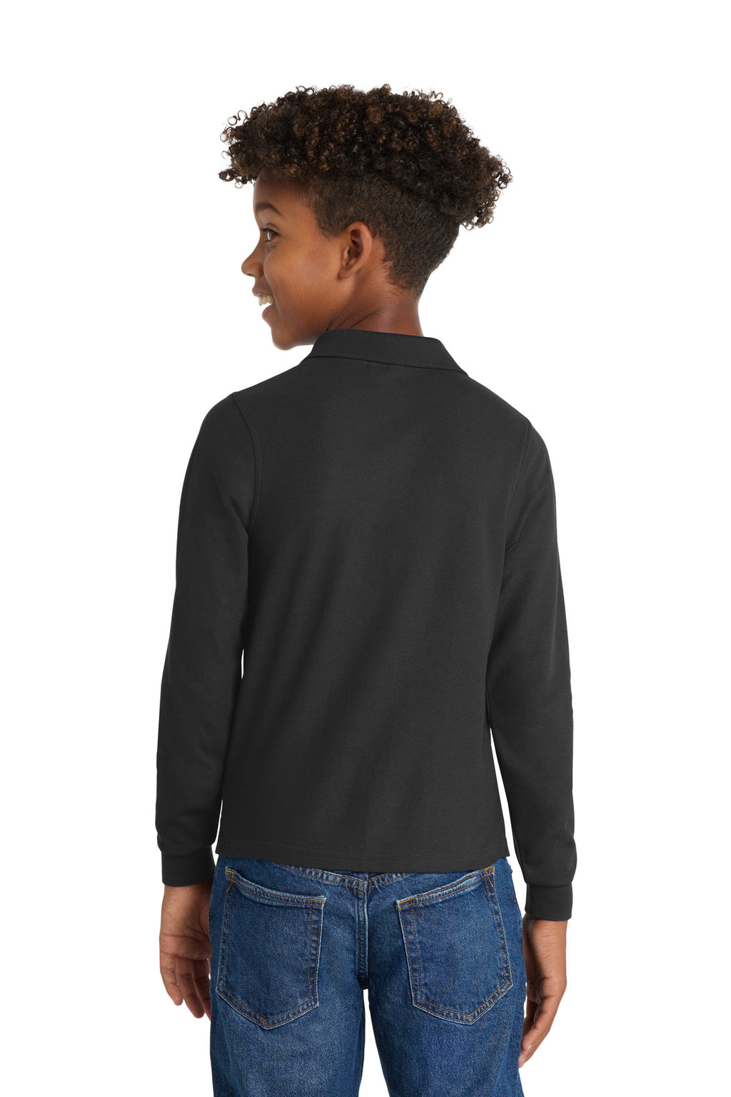 Port Authority Youth Long Sleeve Silk Touch Polo. Y500LS - Black - back