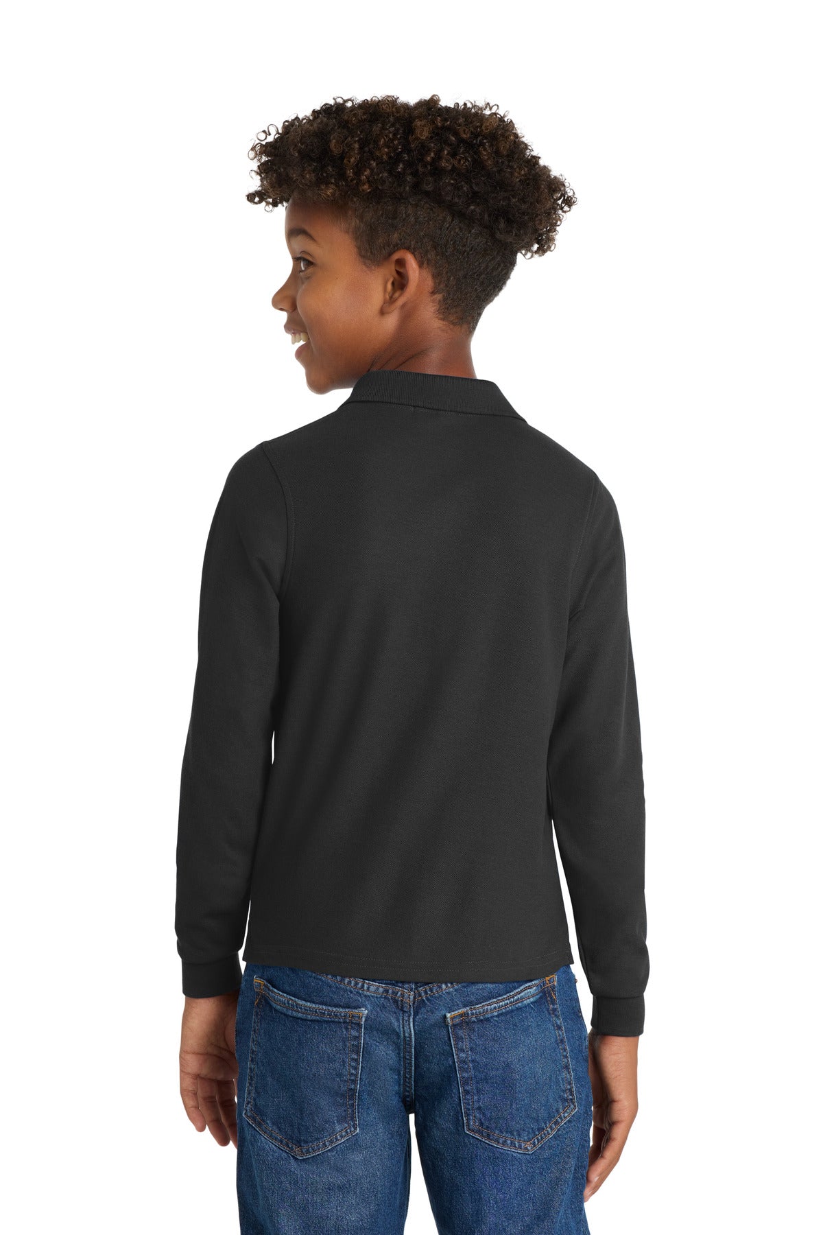 Port Authority Youth Long Sleeve Silk Touch Polo. Y500LS - Black - back
