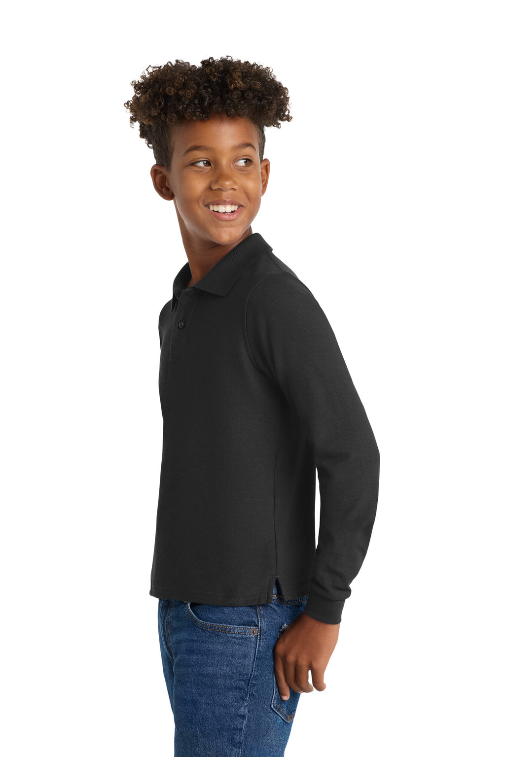 Port Authority Youth Long Sleeve Silk Touch Polo. Y500LS - Black - side