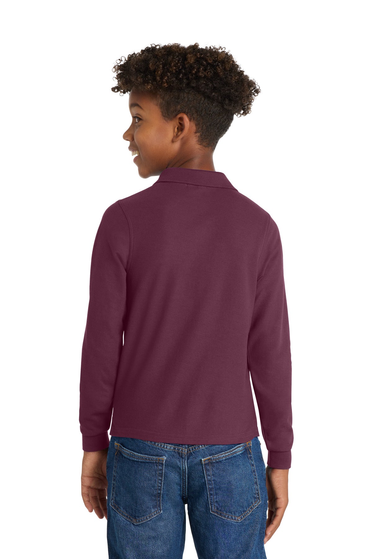 Port Authority Youth Long Sleeve Silk Touch Polo. Y500LS - Burgundy - back