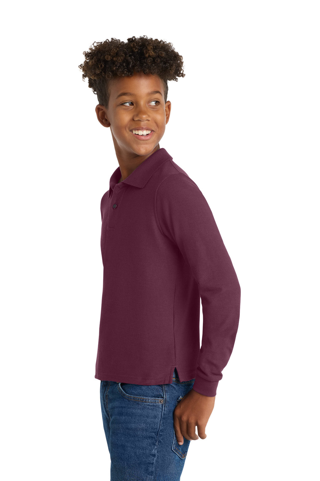 Port Authority Youth Long Sleeve Silk Touch Polo. Y500LS - Burgundy - side