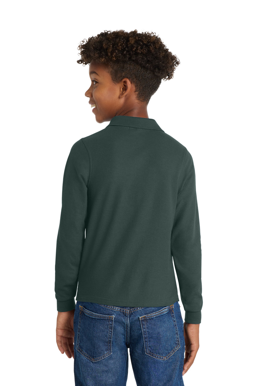 Port Authority Youth Long Sleeve Silk Touch Polo. Y500LS - Dark Green - back