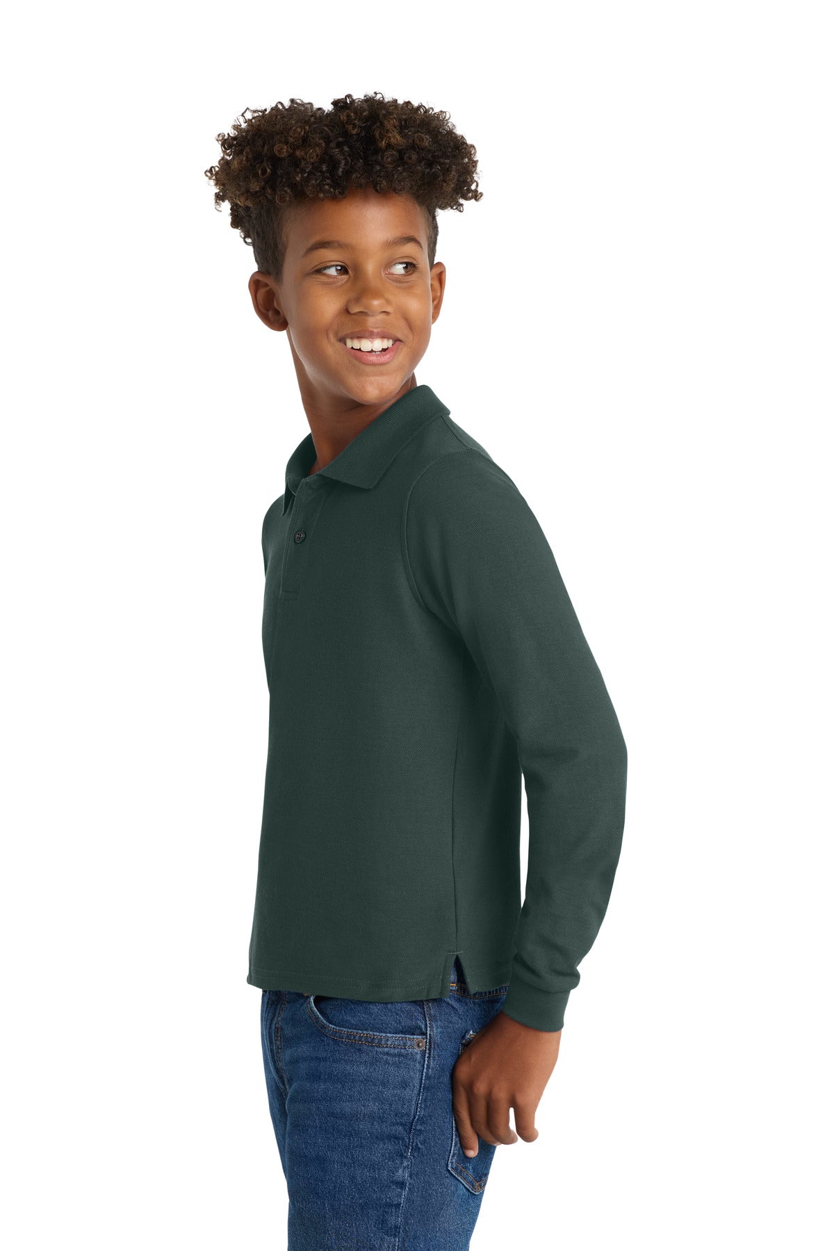 Port Authority Youth Long Sleeve Silk Touch Polo. Y500LS - Dark Green - side