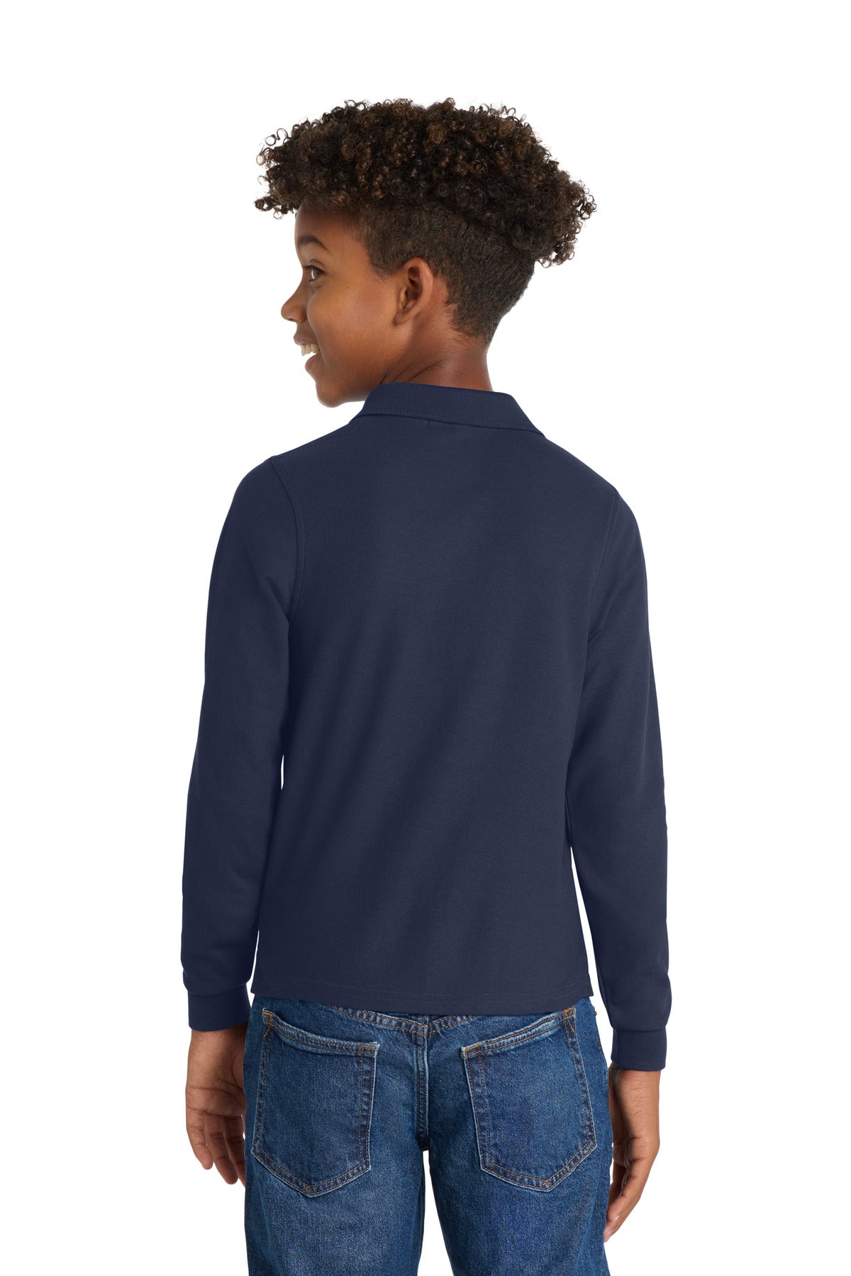 Port Authority Youth Long Sleeve Silk Touch Polo. Y500LS - Navy - back