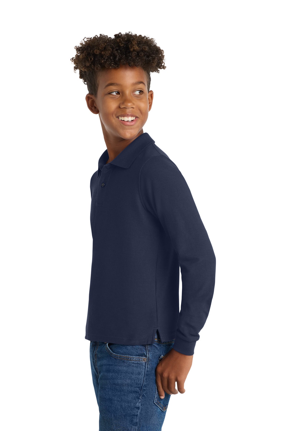 Port Authority Youth Long Sleeve Silk Touch Polo. Y500LS - Navy - side