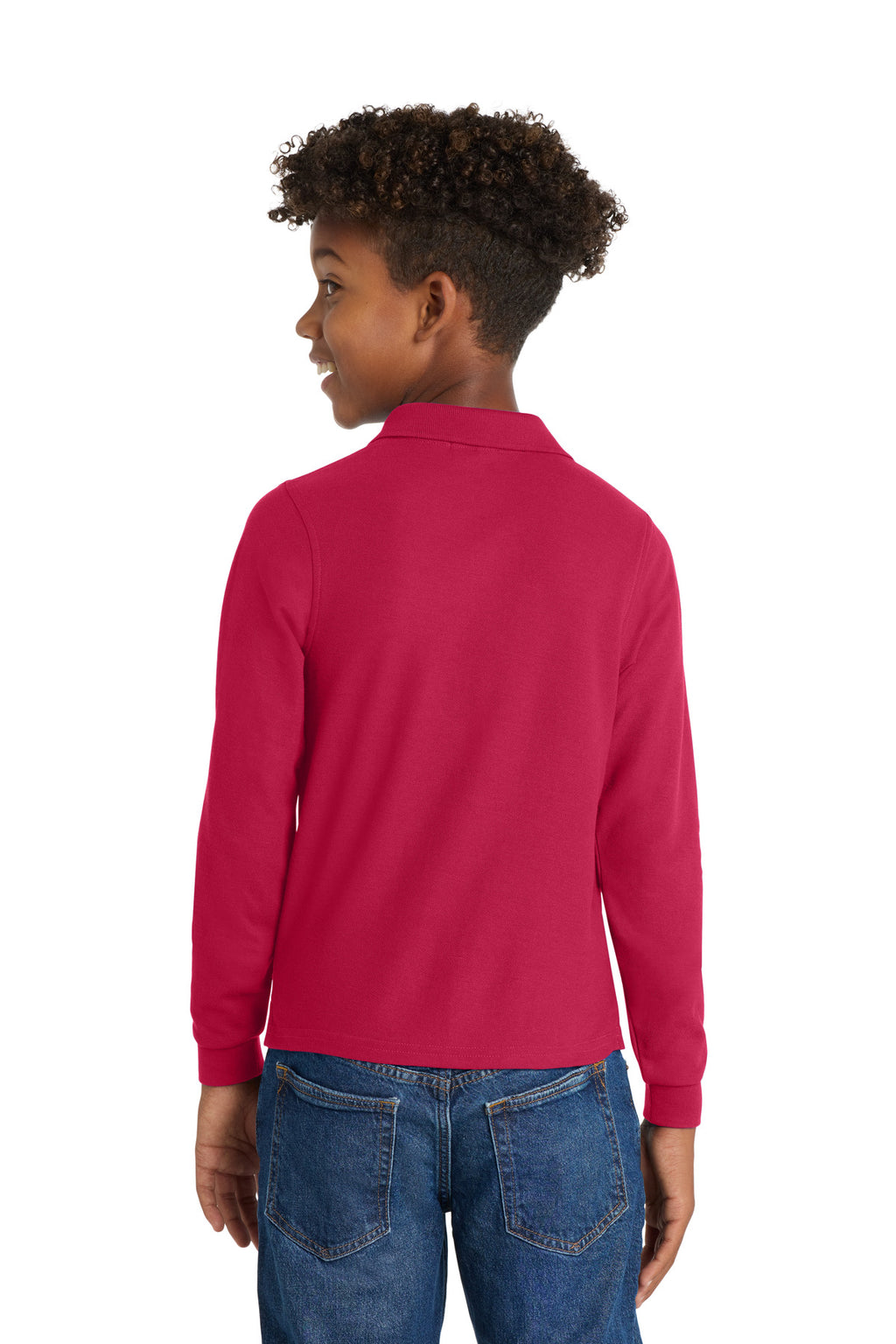 Port Authority Youth Long Sleeve Silk Touch Polo. Y500LS - Red - back